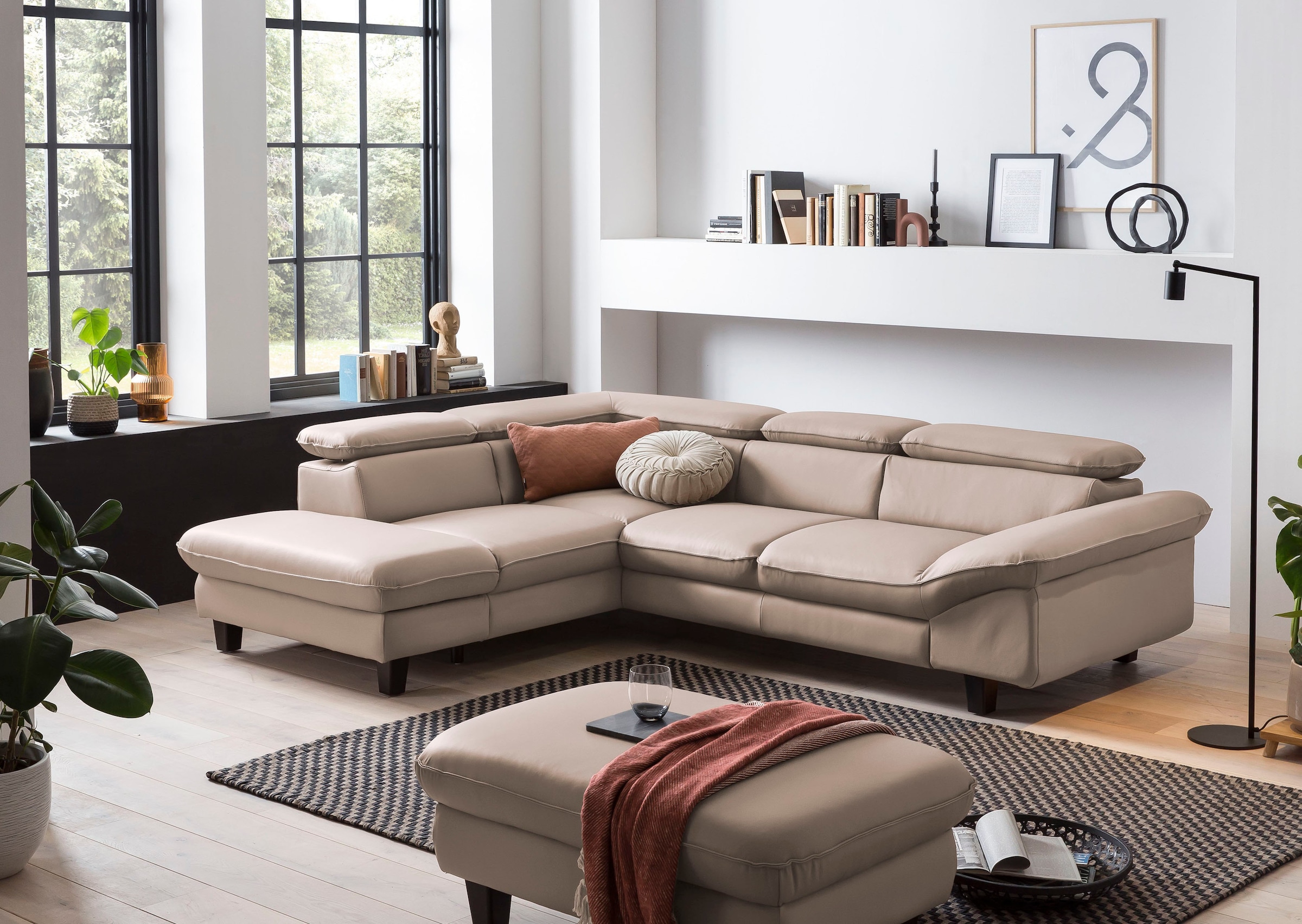 GOODproduct Canapé d'angle »Pilot L-Form« avec réglage de la tête, optionnellement avec fonction couchage & coffre de lit