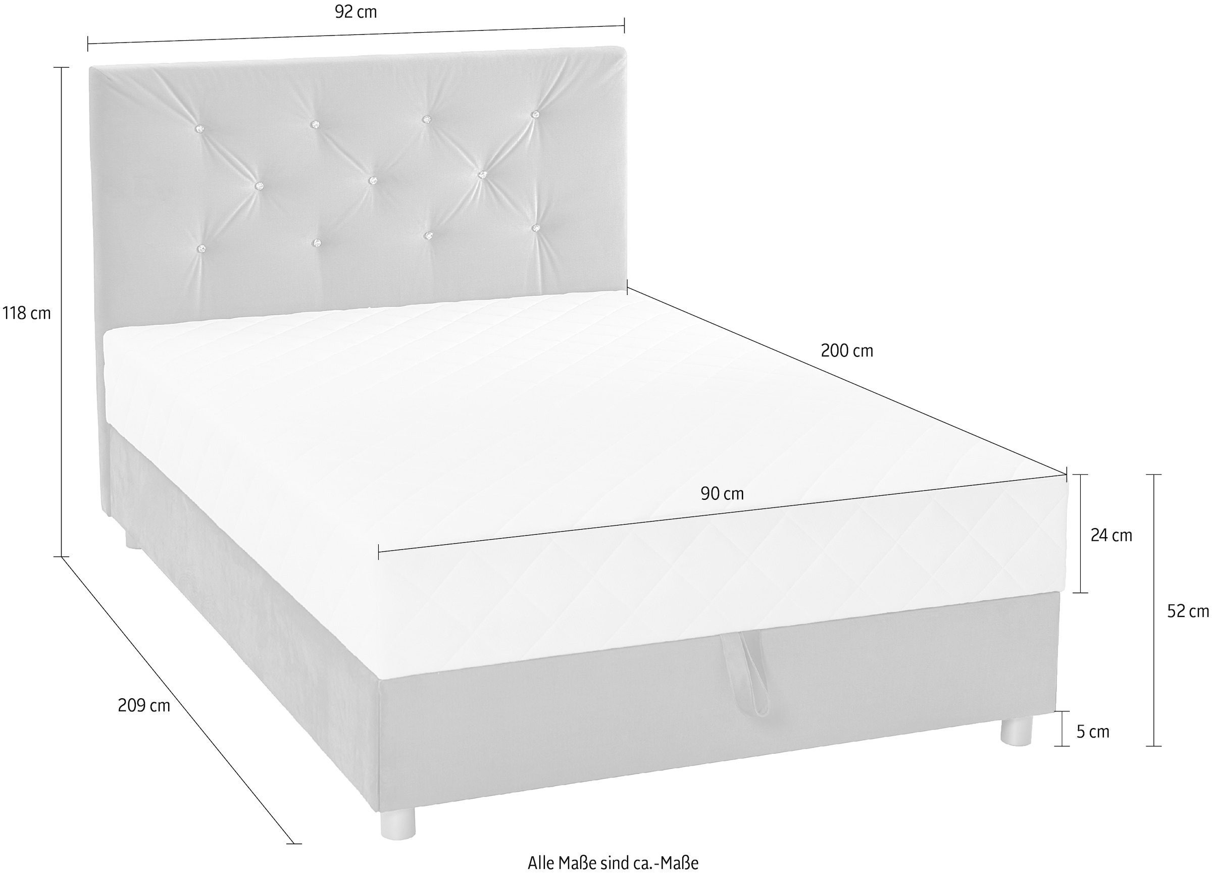 ATLANTIC home collection Boxbett »CELIA im hochwertiger Samtoptik«, mit Taschen-Federkernmatratze, Bettkasten und Strass-Steinen