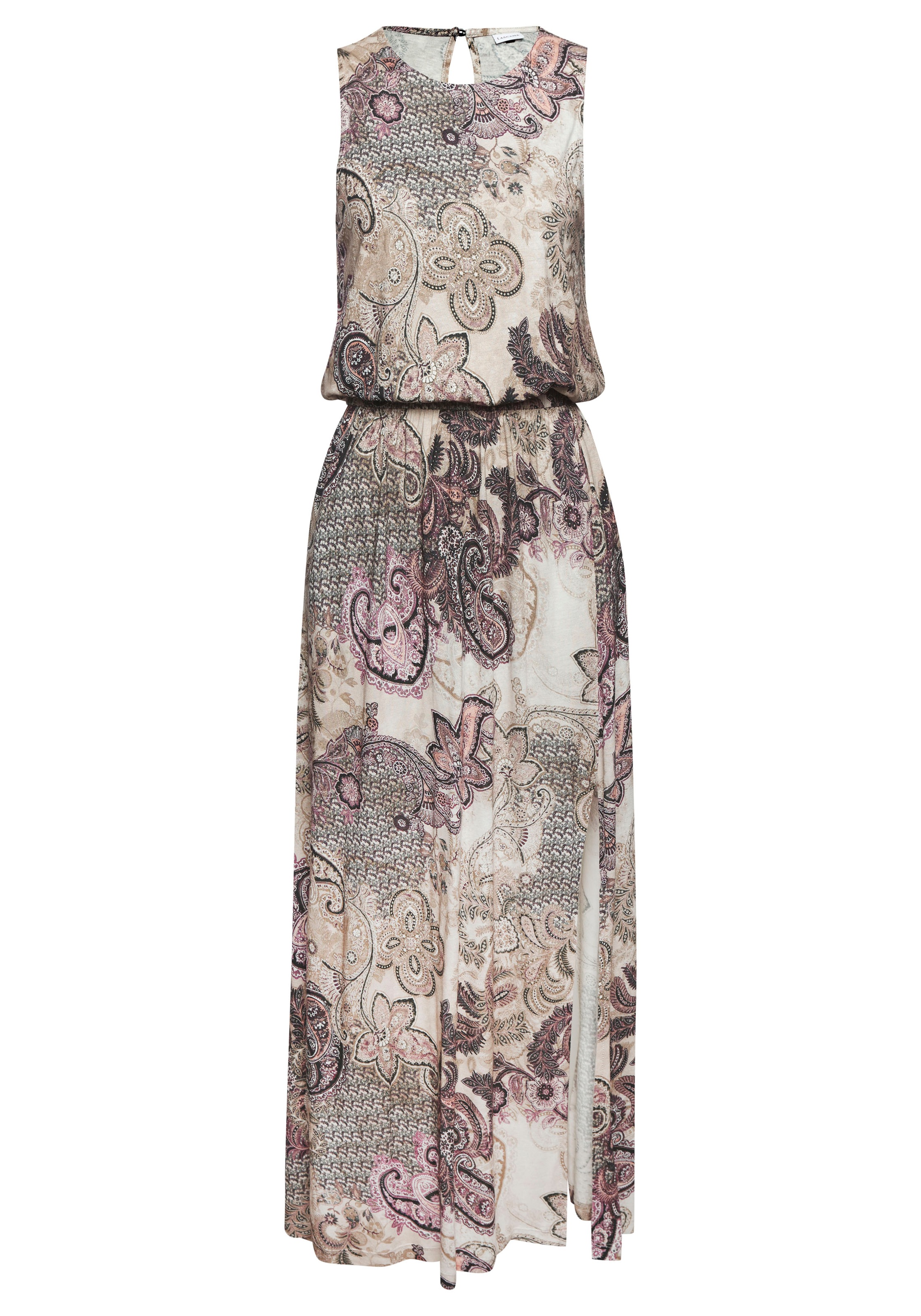 LASCANA Maxikleid "mit Paisleyprint und Schlitz, Jerseykleid" Seitennahttaschen Sommerkleid mit Taschen, elegantes Strandkleid, leichtes Viskosekleid