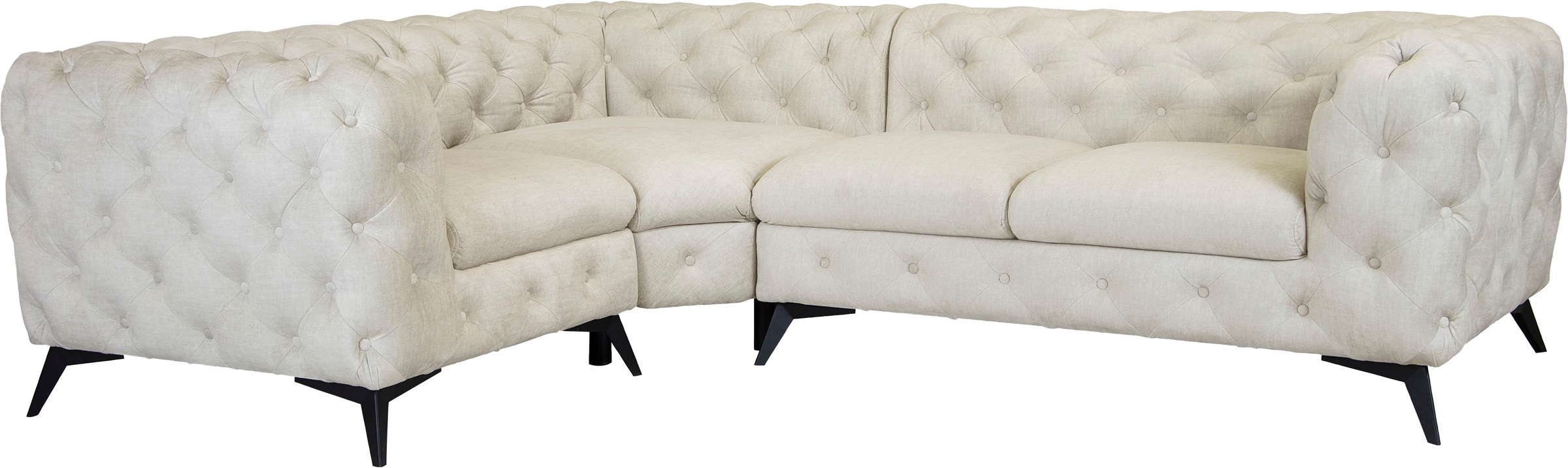 Leonique Chesterfield-Sofa »Ecksofa GLYNIS L-Form mit Wellenunterfederung, Masse B/T/H 264/204/75cm«, aufwändige Knopfheftung, moderne Chesterfield Optik, Fussfarbe wählbar