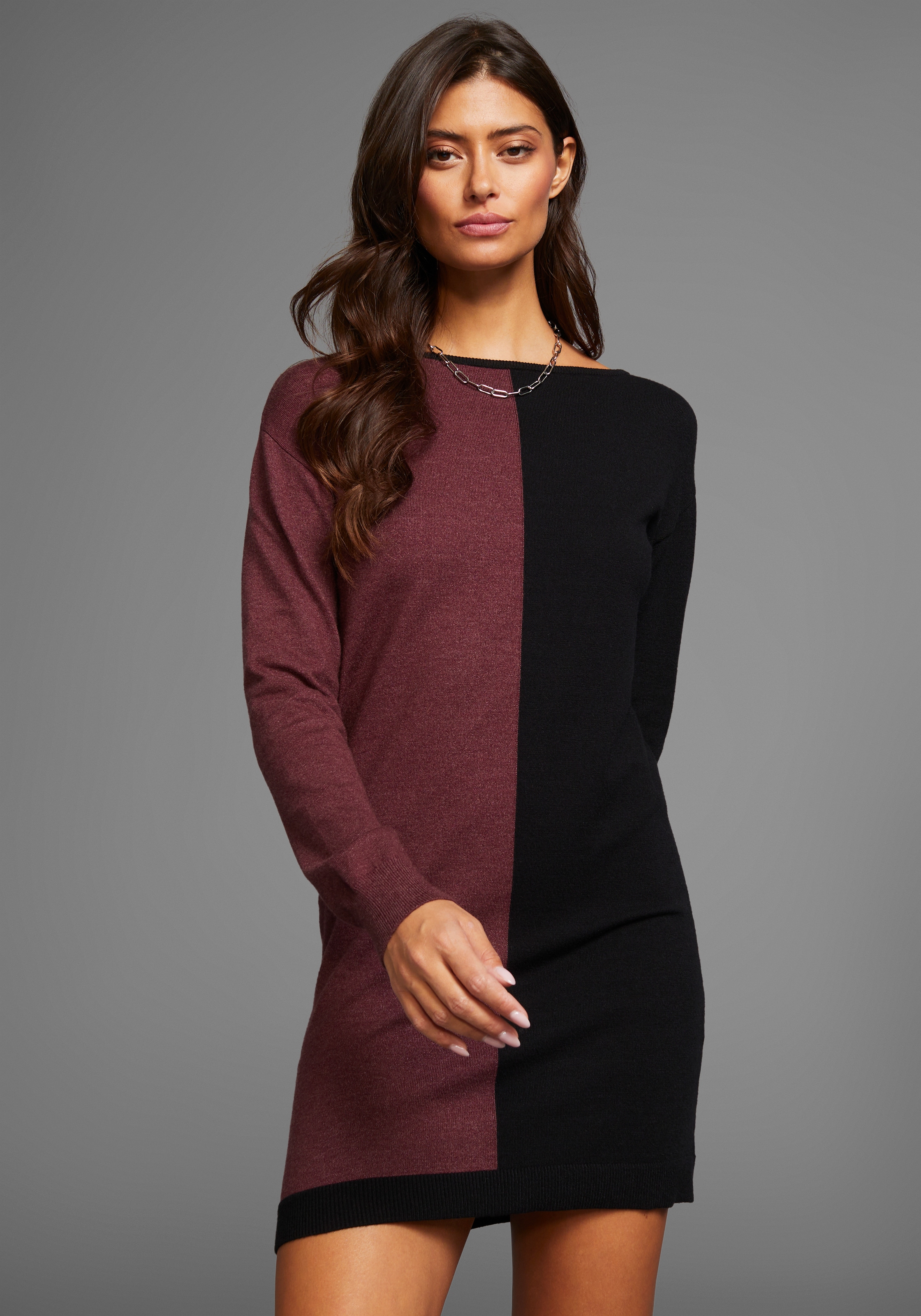 Image of Laura Scott Strickkleid mit zweifarbigem Colourblock Design