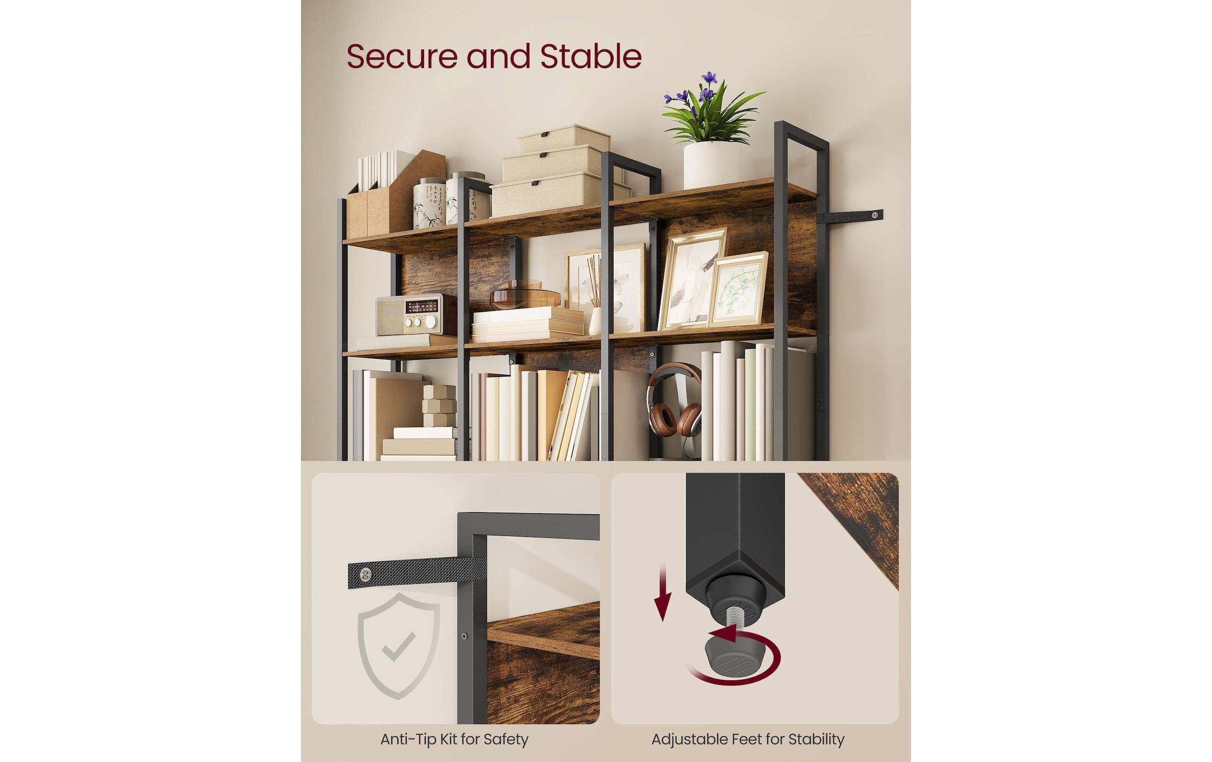 VASAGLE Bücherregal »128 x 24 x 187.1 cm« Industrie-Design-Bücherregal mit sechs Ebenen aus Holz und Stahl