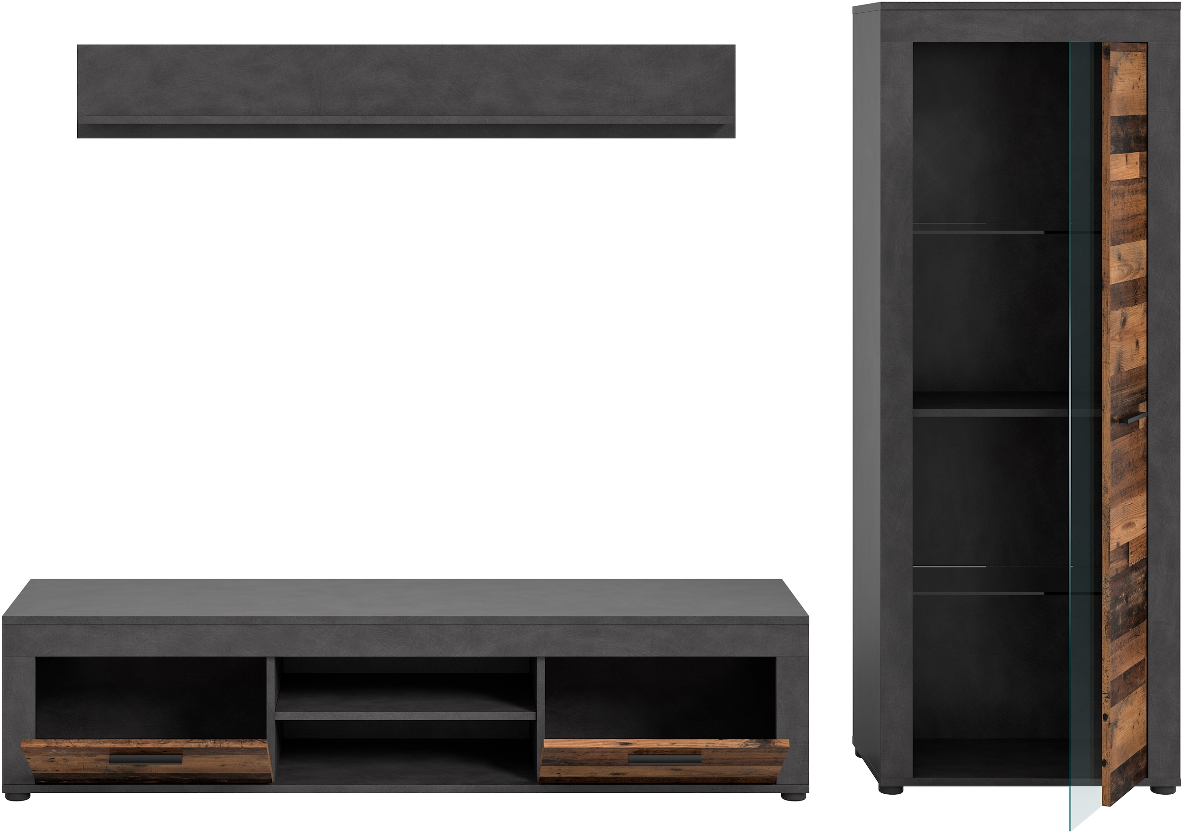 INOSIGN Wohnwand »Aosta, Breite 235cm, bestehend aus Lowboard, Wandboard, Vitrine«, (3 St.), Wohnwand, Kombination, Anbauwand, Möbel Set, Schrankwand, Möbel Kombi