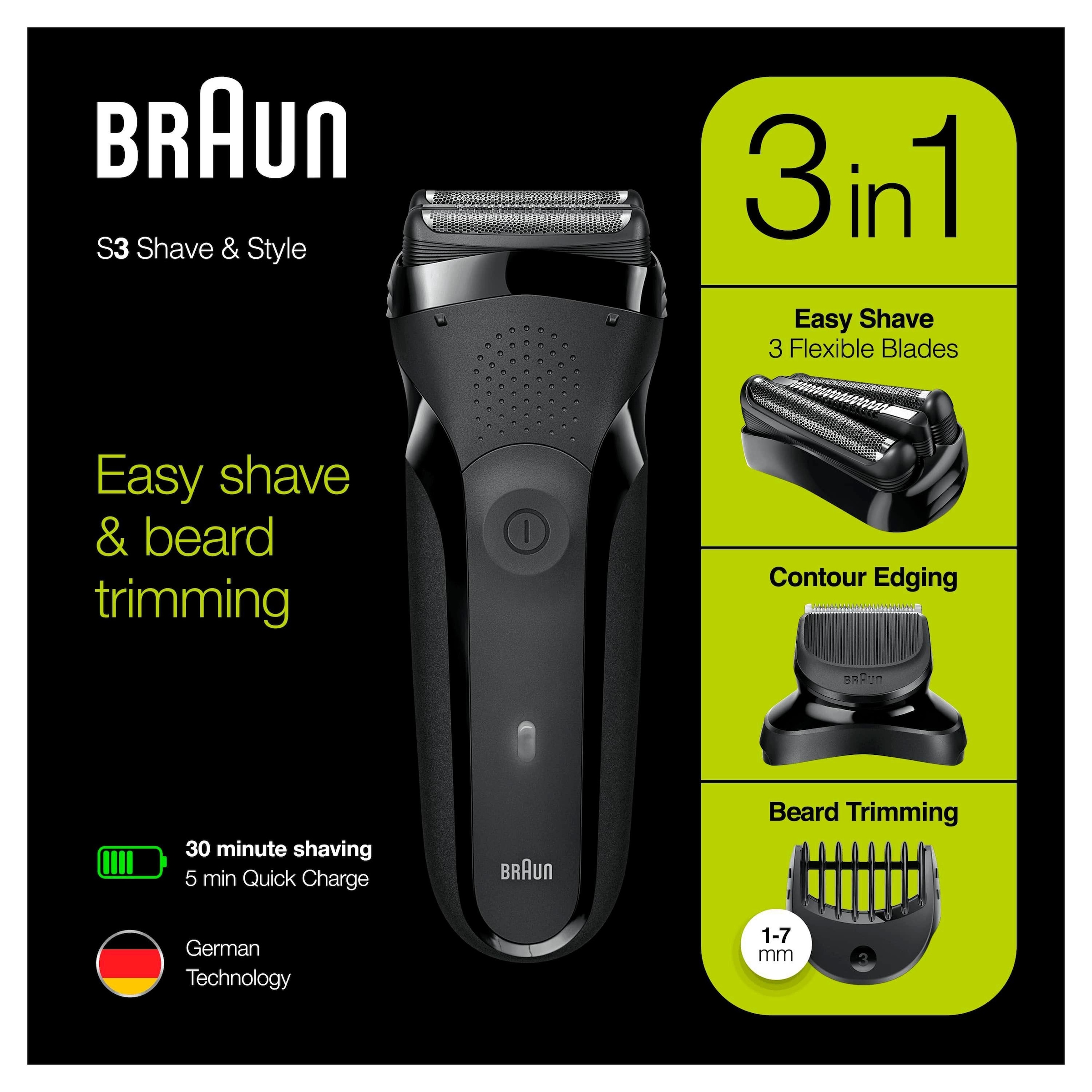 ♕ Braun Elektrorasierer 3 300BT«, auf 5 Aufsätze Shave&Style »Series versandkostenfrei St