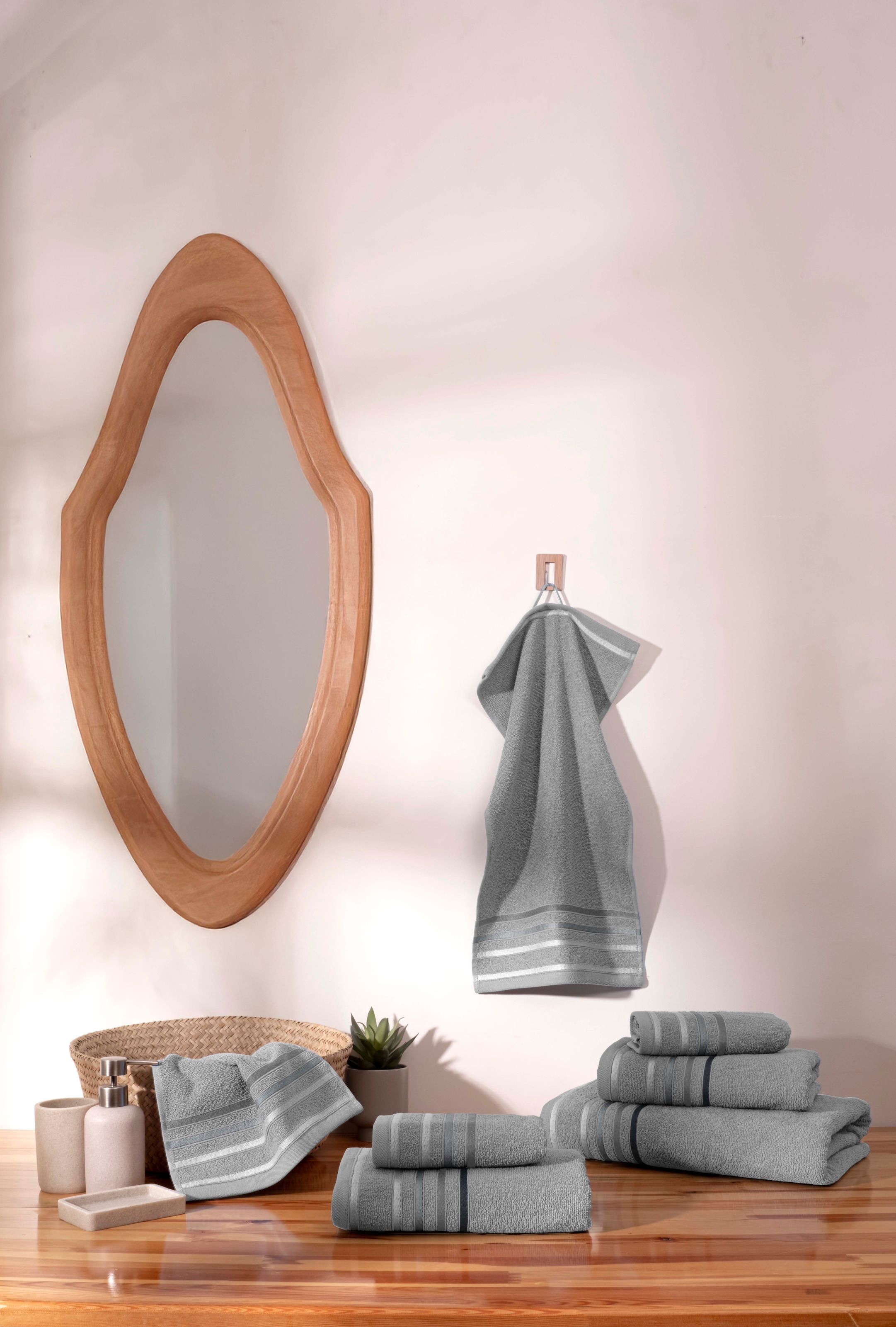 GOODproduct Set de serviettes »Niki, Duschtuch, Handtücher und Gästetücher« Ensemble Frottee en feutre Serviettes avec bordure rayée multicolore, douces, 100% coton