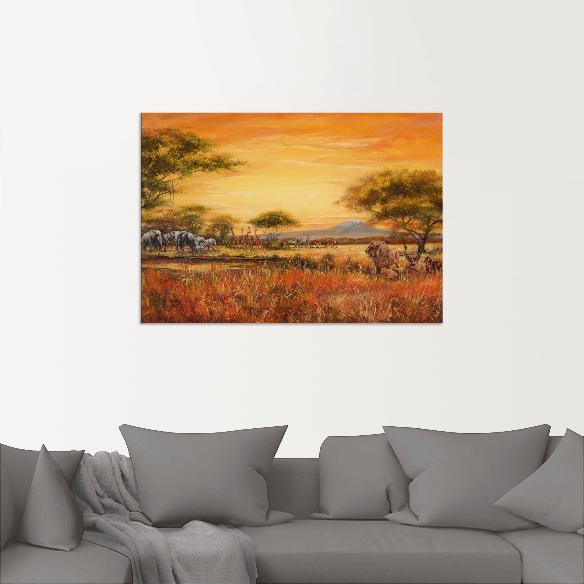 Artland Wandbild »Afrikanische Steppe mit Löwen«, Afrika, (1 St.), als Alubild, Outdoorbild, Leinwandbild, Poster, Wandaufkleber