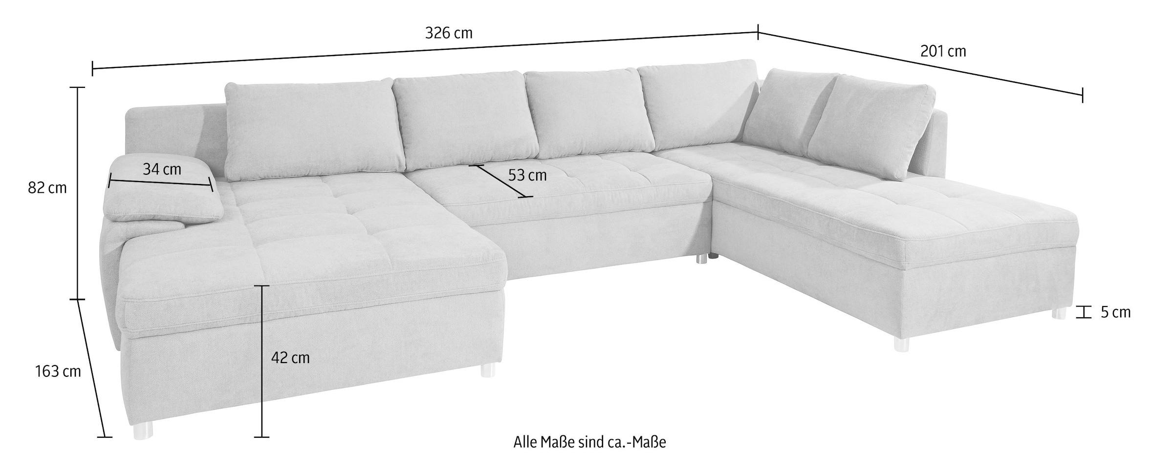 sit&more Wohnlandschaft »Top Bilbao U-Form«, XXL, wahlweise mit Bettfunktion und Bettkasten