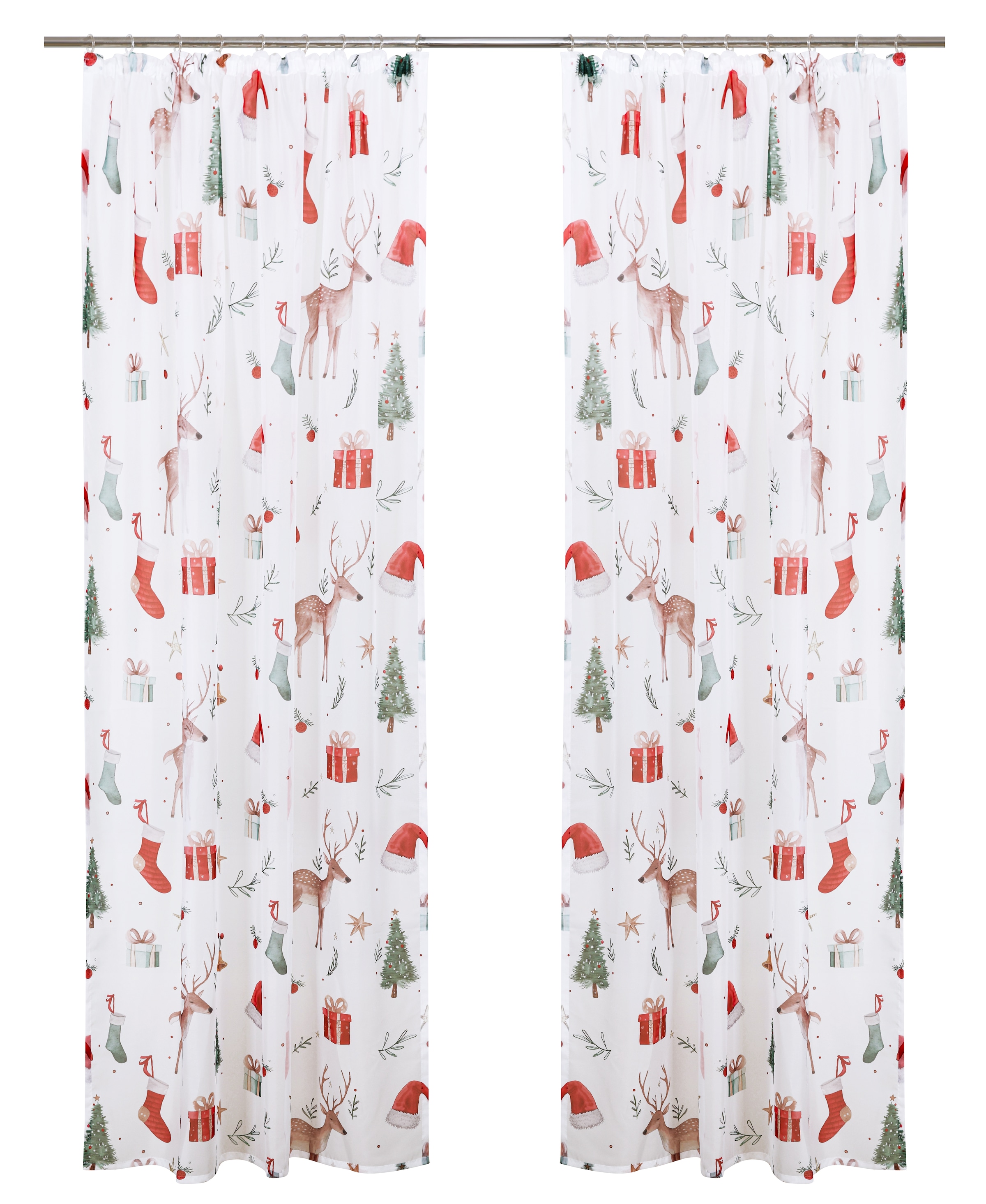 my home Gardine »Olwyn« Kräuselband 1 Stk. tlg. weihnachtlich, bedruckt, halbtransparent, weiche Haptik