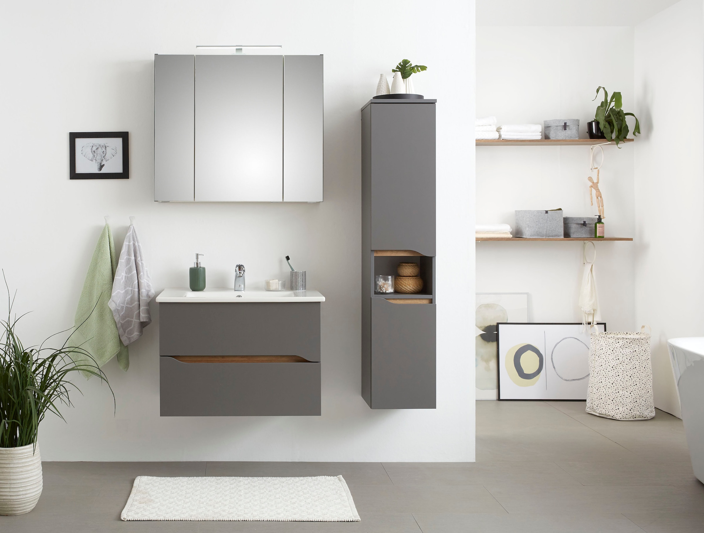 Saphir Waschtisch »Quickset Keramikwaschtisch mit Unterschrank, 75 cm breit« Waschplatz, Unterschrank mit Waschbecken, 2 Schubladen, grifflos