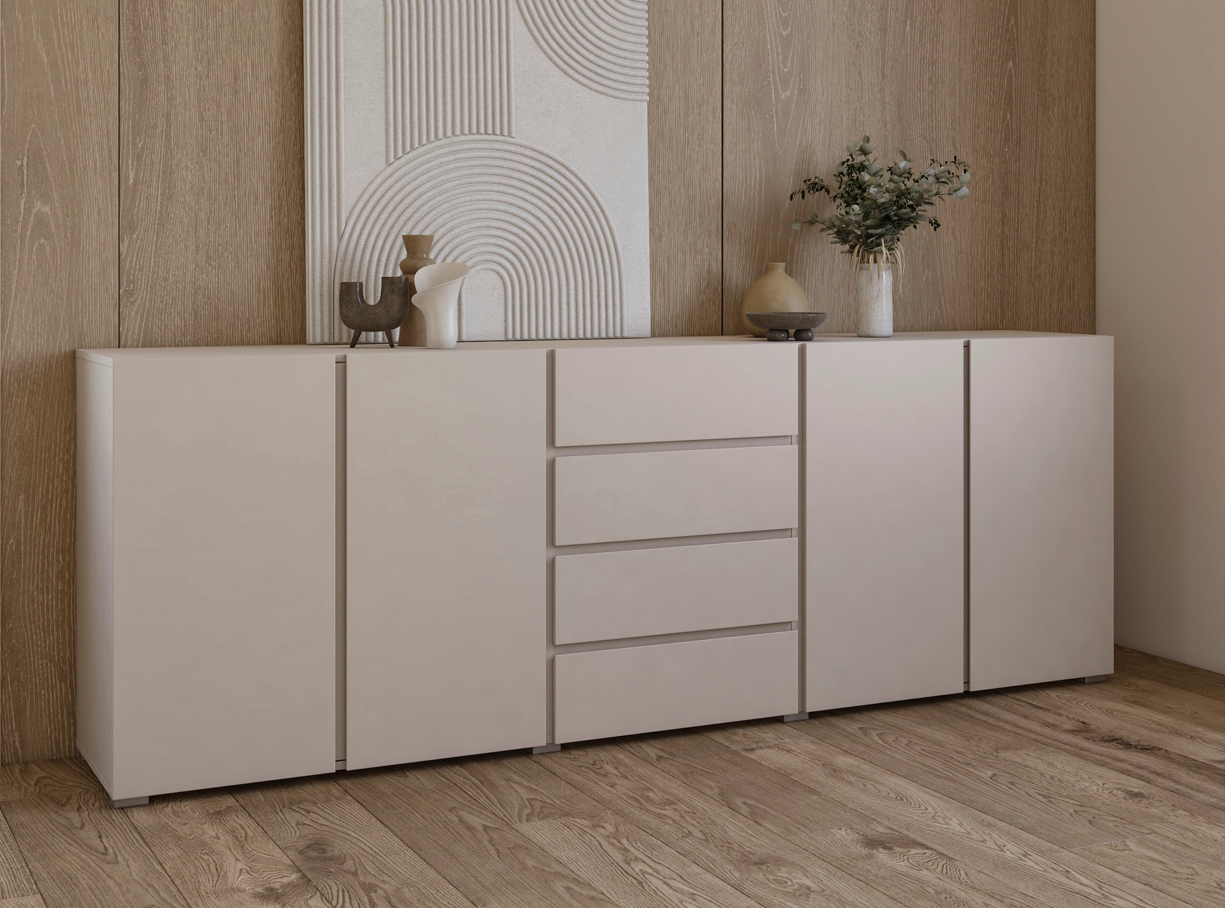 GOODproduct Sideboard »Metric,Breite 222 cm, grifflose Kommode 4 Türen/4 Schubkästen« Schubladenschrank mit viel Stauraum, Einlegeböden verstellbar