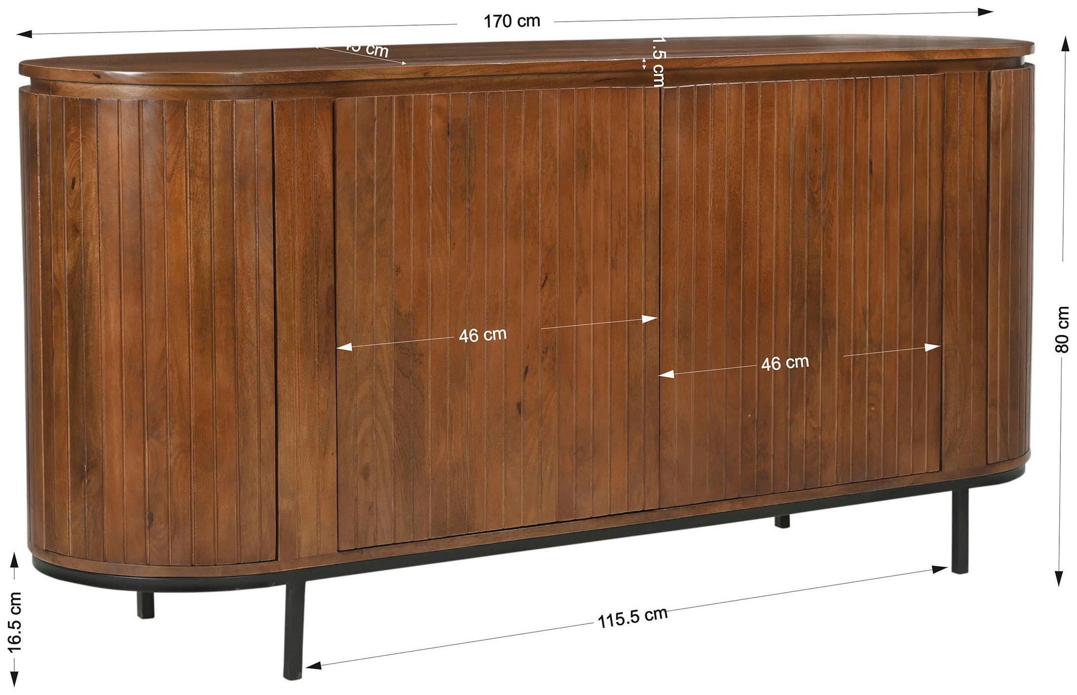SIT Sideboard »Newcastle aus massivem Mangoholz mit Lamellenfront & 4 Türen« 1 Stk. tlg. 4 Türen, 8 Fächer & zarte Lamellenfront aus Mangoholz