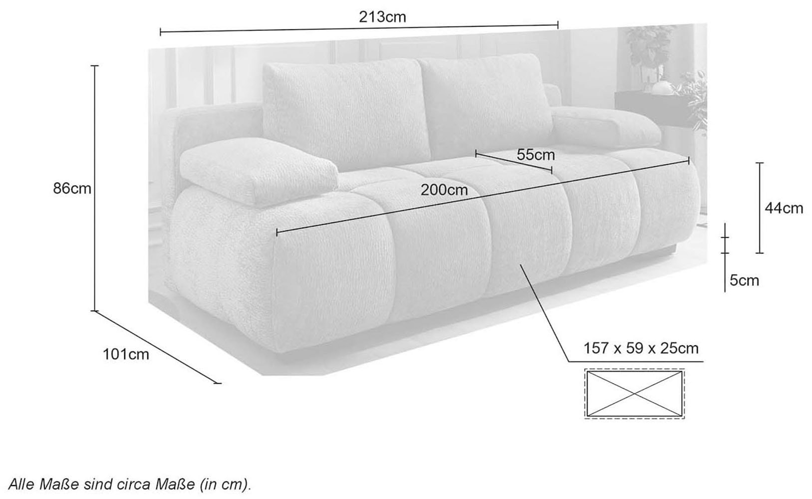 Jockenhöfer Gruppe Schlafsofa »Reno, B: 213 cm, Liegefl. 148x200 cm« mit Schlaffunktion & Bettkasten