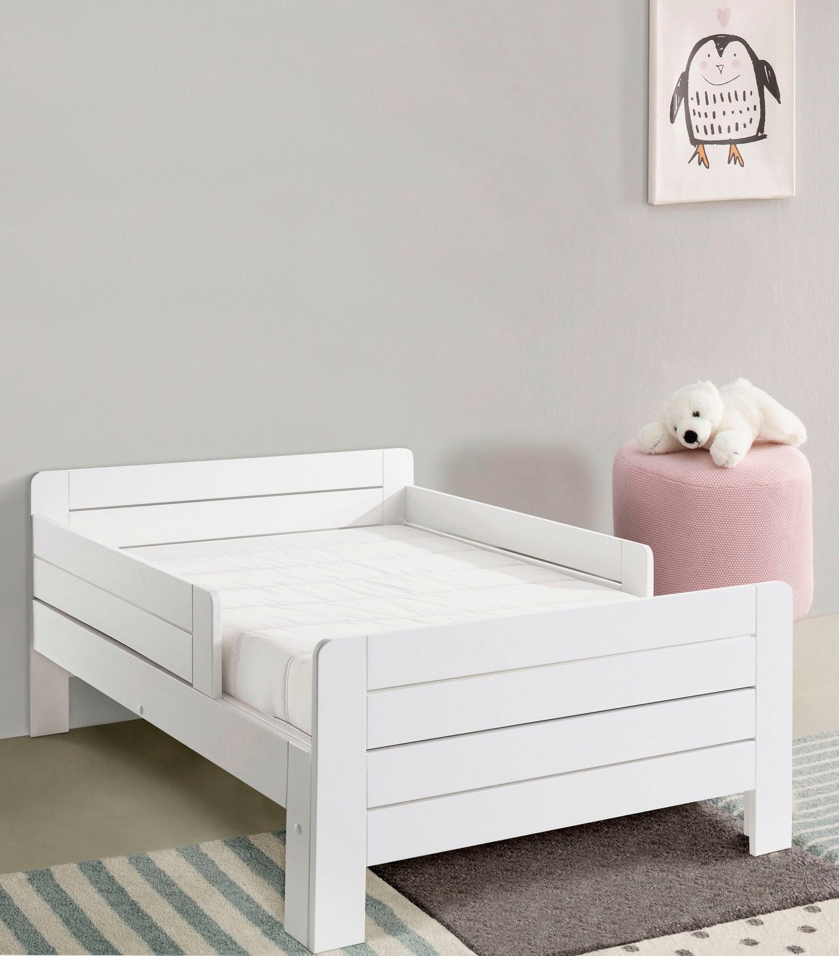 Image of GOODproduct Funktionsbett ""LOTTE " Kinderbett mit Rausfallschutz, Schublade optional" ausziehbar von 140cm-200cm Länge, Mitwachsend, FSC zertifiziertes Massivholz