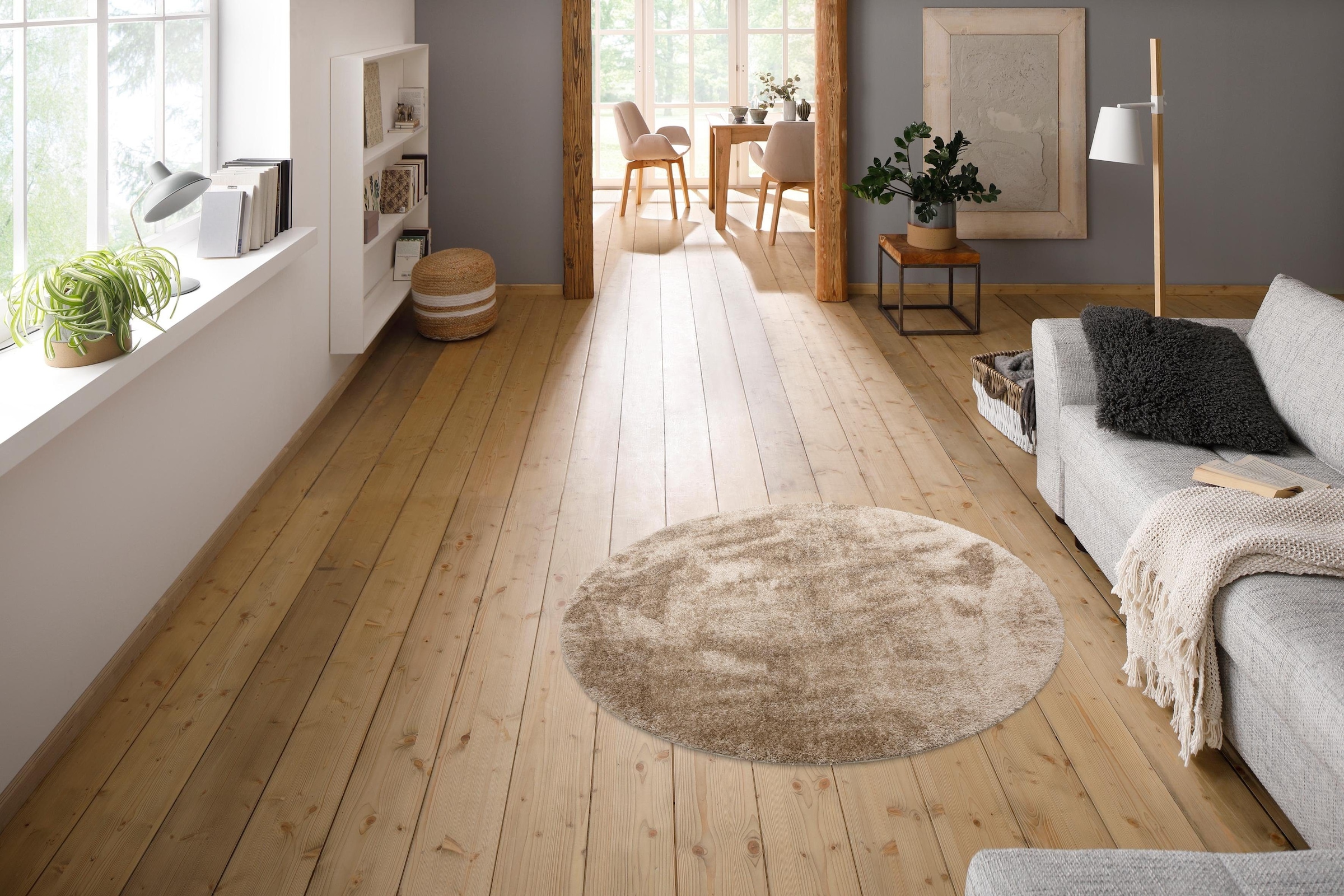 my home Hochflor-Teppich »Malin«, rund, 43 mm Höhe, Uni-Farben, leicht glänzend, besonders flauschig durch Mikrofaser