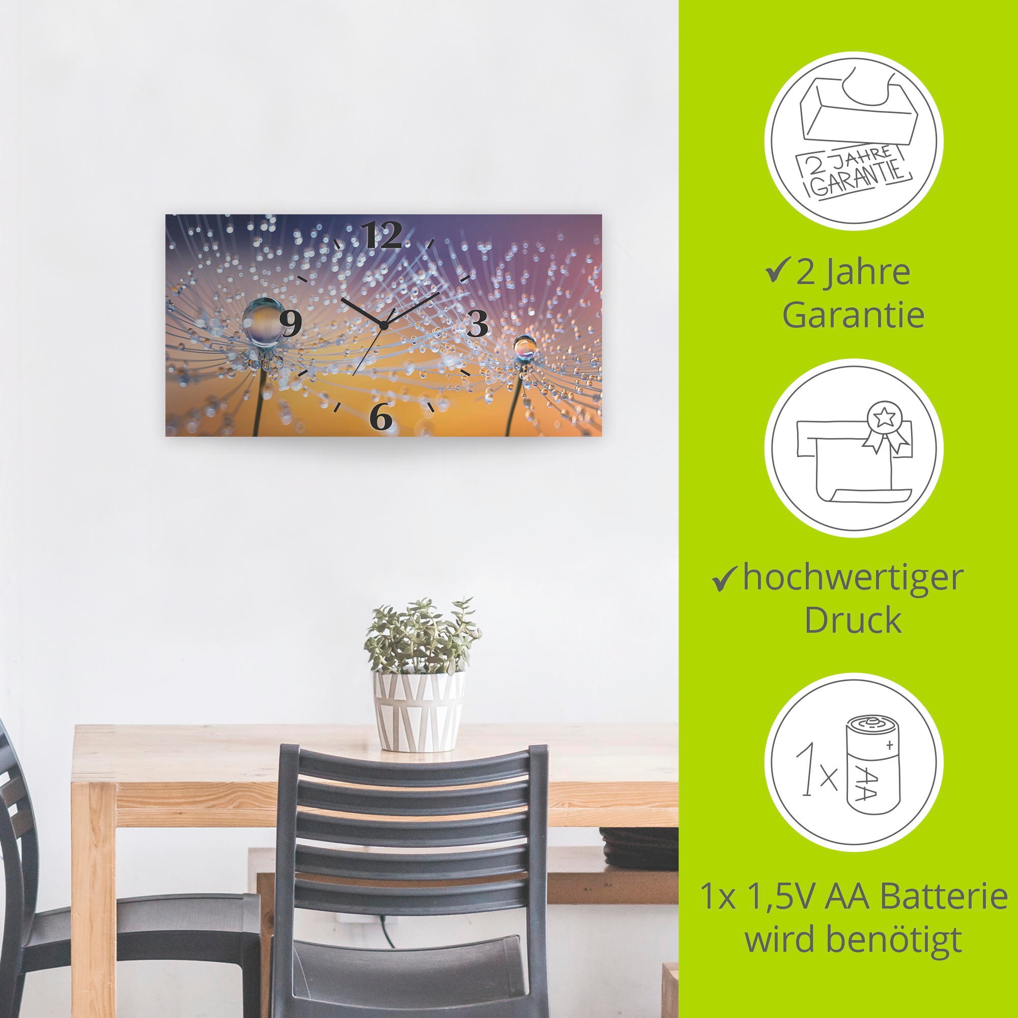 Artland Horloge murale »Pusteblumen Tautropfen« wahlweise mit Quarz- oder Funkuhrwerk, lautlos ohne Tickgeräusche