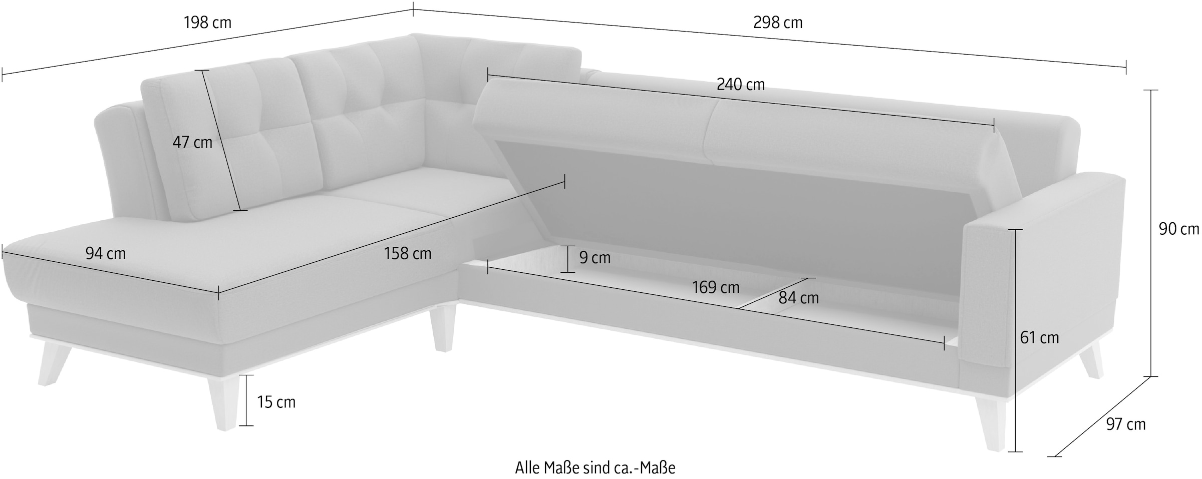 sit&more Ecksofa »Lavida L-Form«, wahlweise mit Kippfunktion und Bettkasten