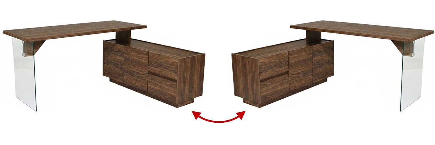 Jahnke Bureau d'angle »LUX C 160 E« bureau d'angle, montable des deux côtés, verre, 2 compartiments + 2 tiroirs