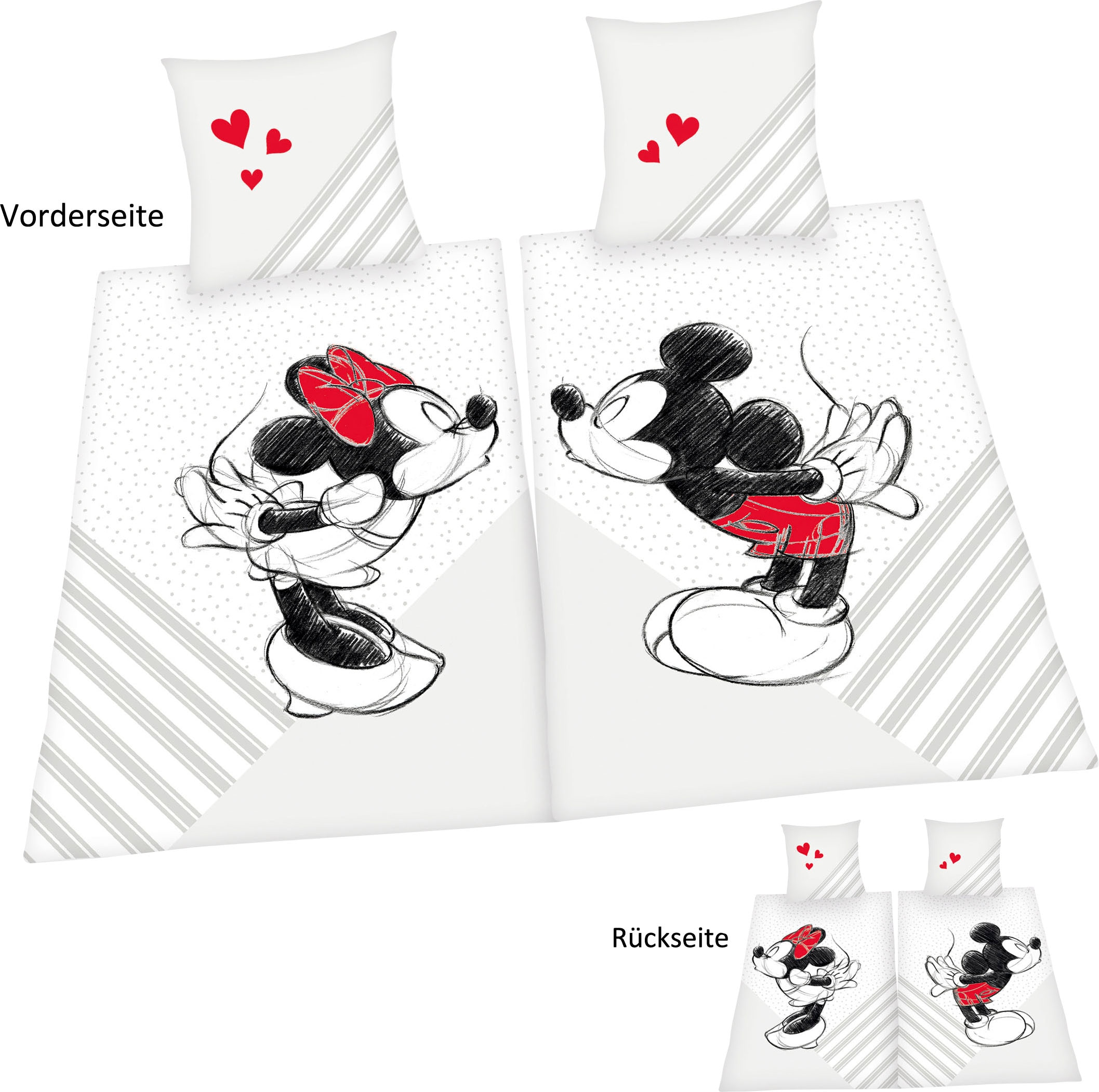Image of Disney Partnerbettwäsche "Disneys Mickey und Minnie Mouse in Gr. 135x200 cm" Bettwäsche aus Baumwolle, Disney-Bettwäsche, Partnerbettwäsche