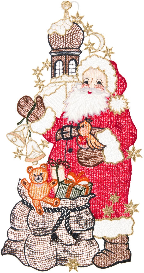 W. Reuter & Sohn - Plauener Spitze® Fensterbild »Fensterbild "Santa Claus"(langer Mantel) farbig«