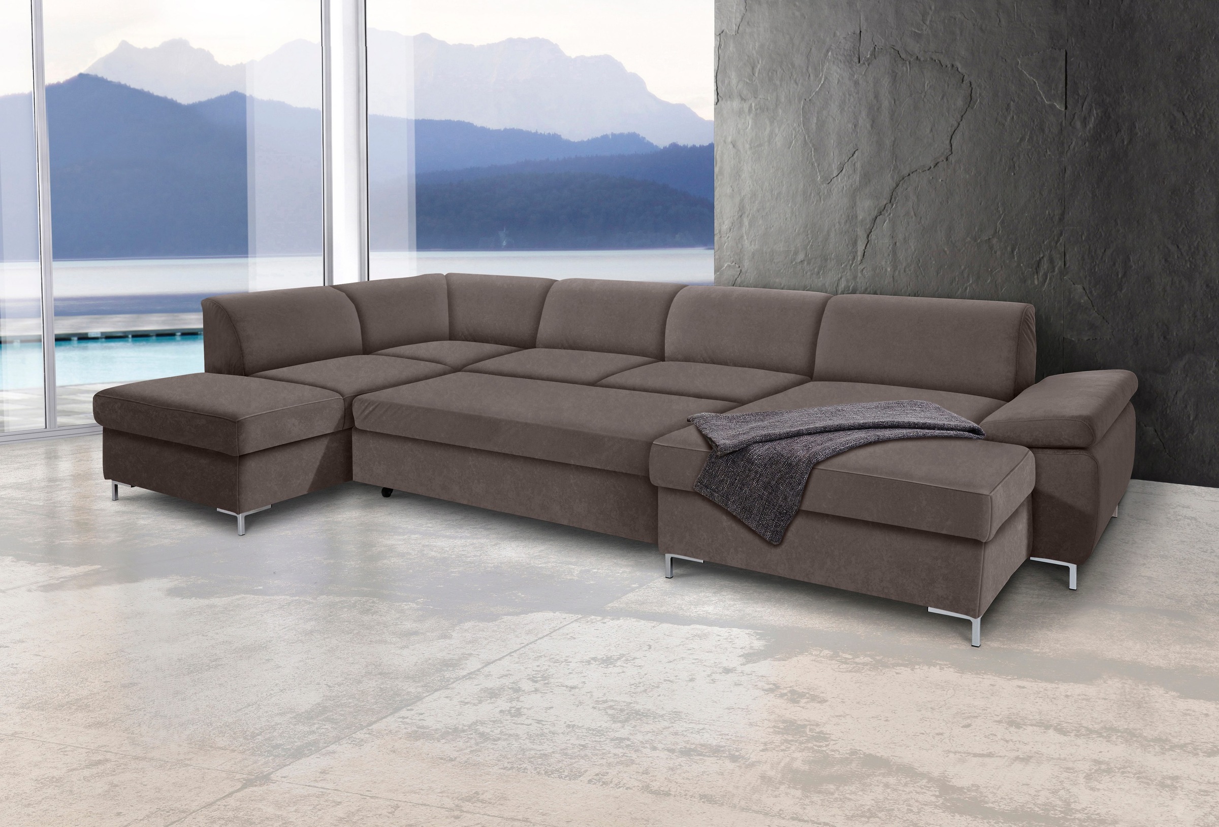 DOMO collection Wohnlandschaft »Santana mit viel Platz, komfortabel, moderner Fuss, bequeme Armlehne«, wahlweise mit Bettfunktion, U-Form