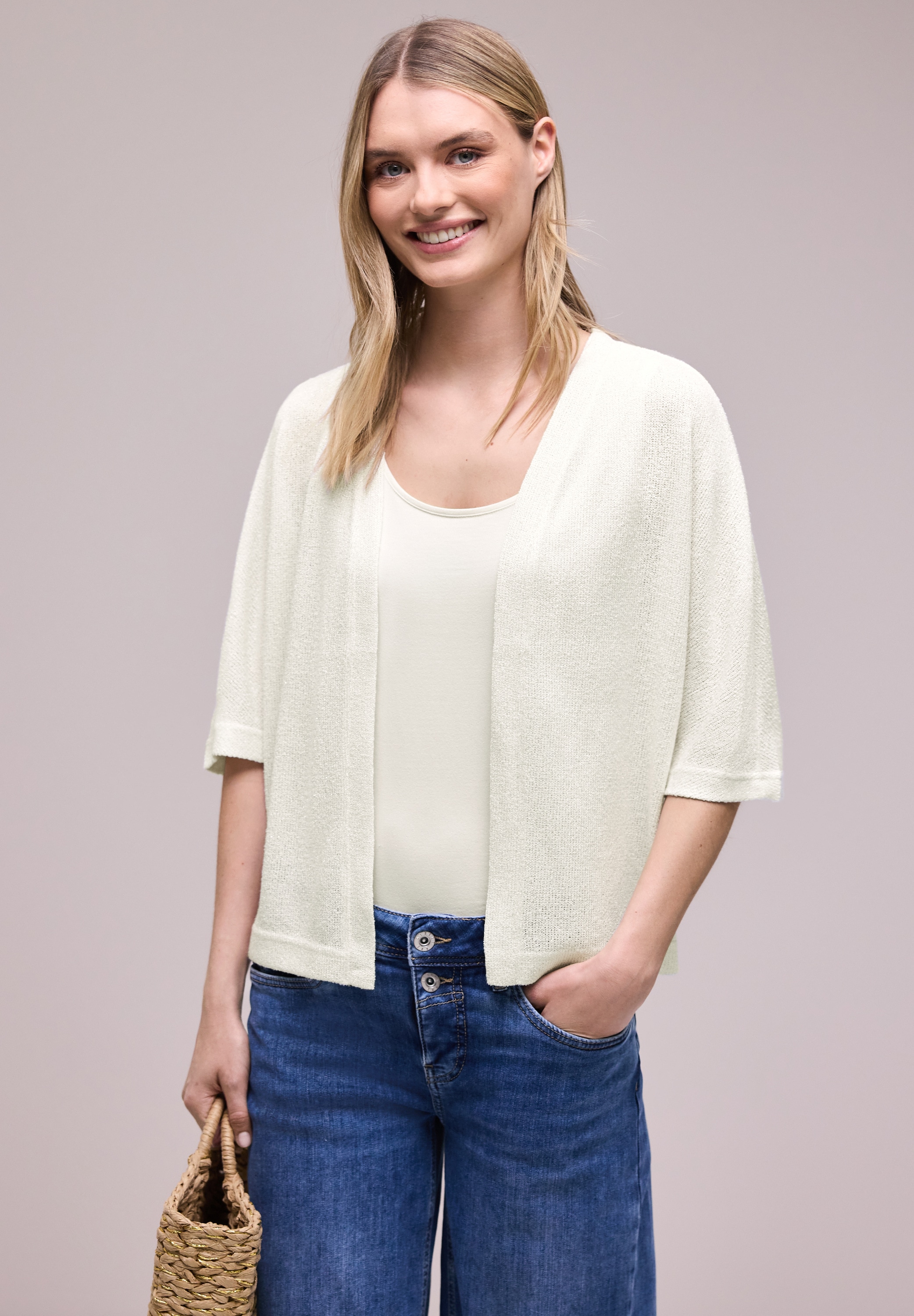 STREET ONE Strickjacke Kurzarm Jacke im Strick-Look mit Glitzer
