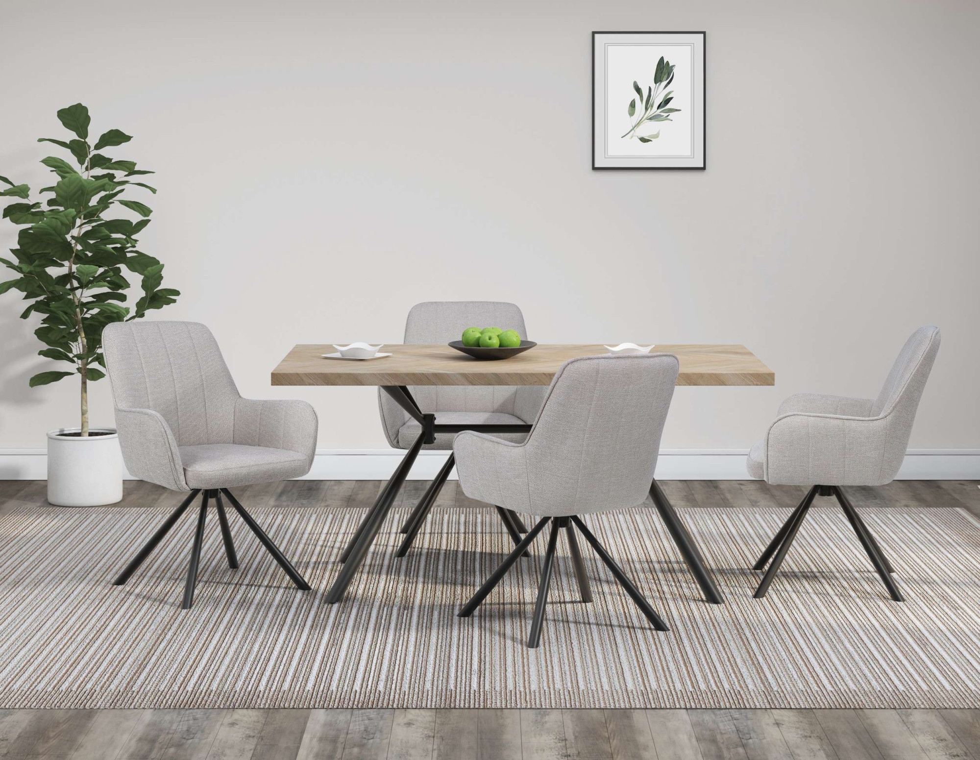 GOODproduct Esstisch »Larchant« Tischplatte in Fischgrätoptik, schwarze Metallbeine, Höhe 76 cm