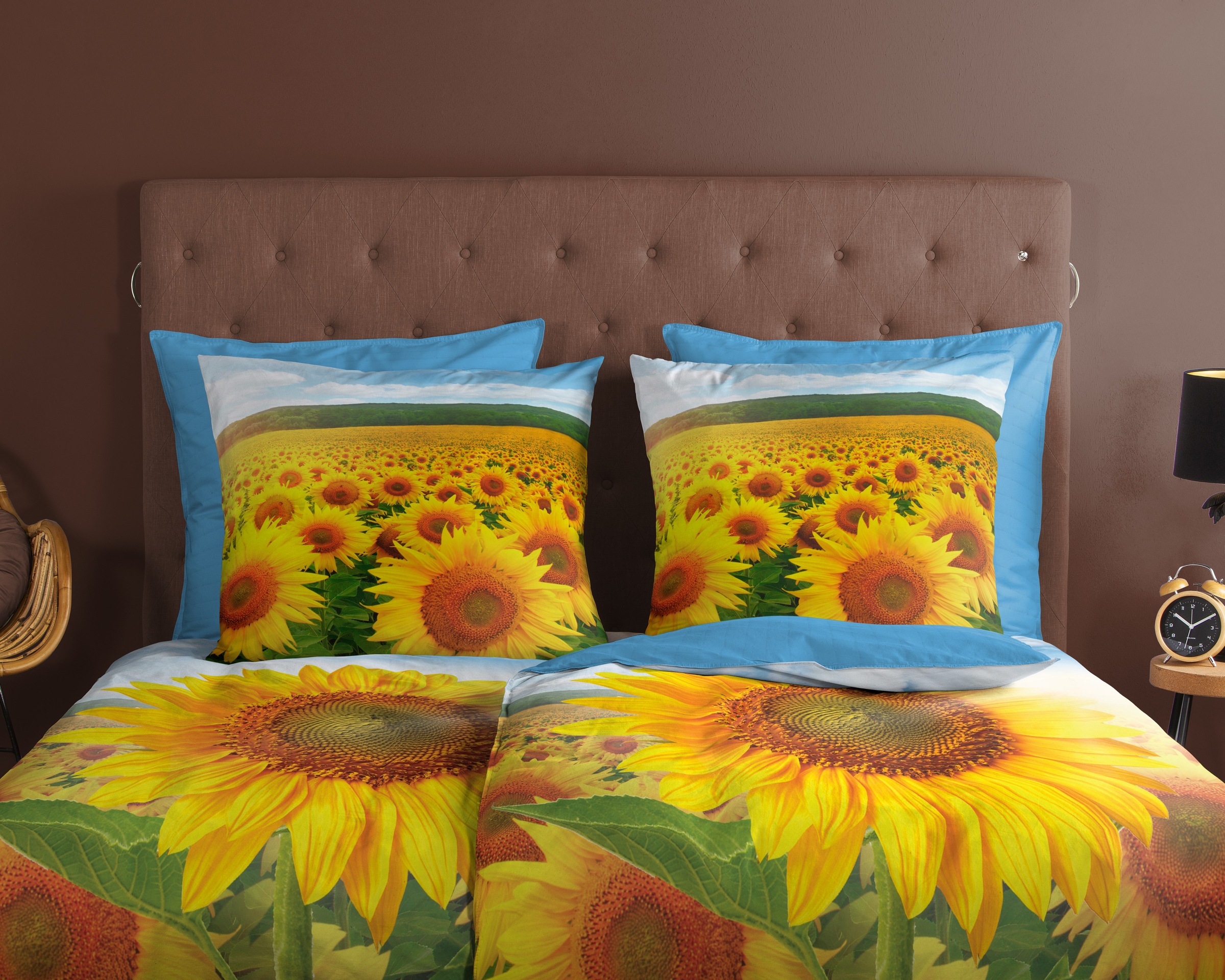 good morning Wendebettwäsche »Sonne«, Baumwolle, 2 Teilig, Reissverschluss, Wende, Sonnenblume, Gelb, Blau