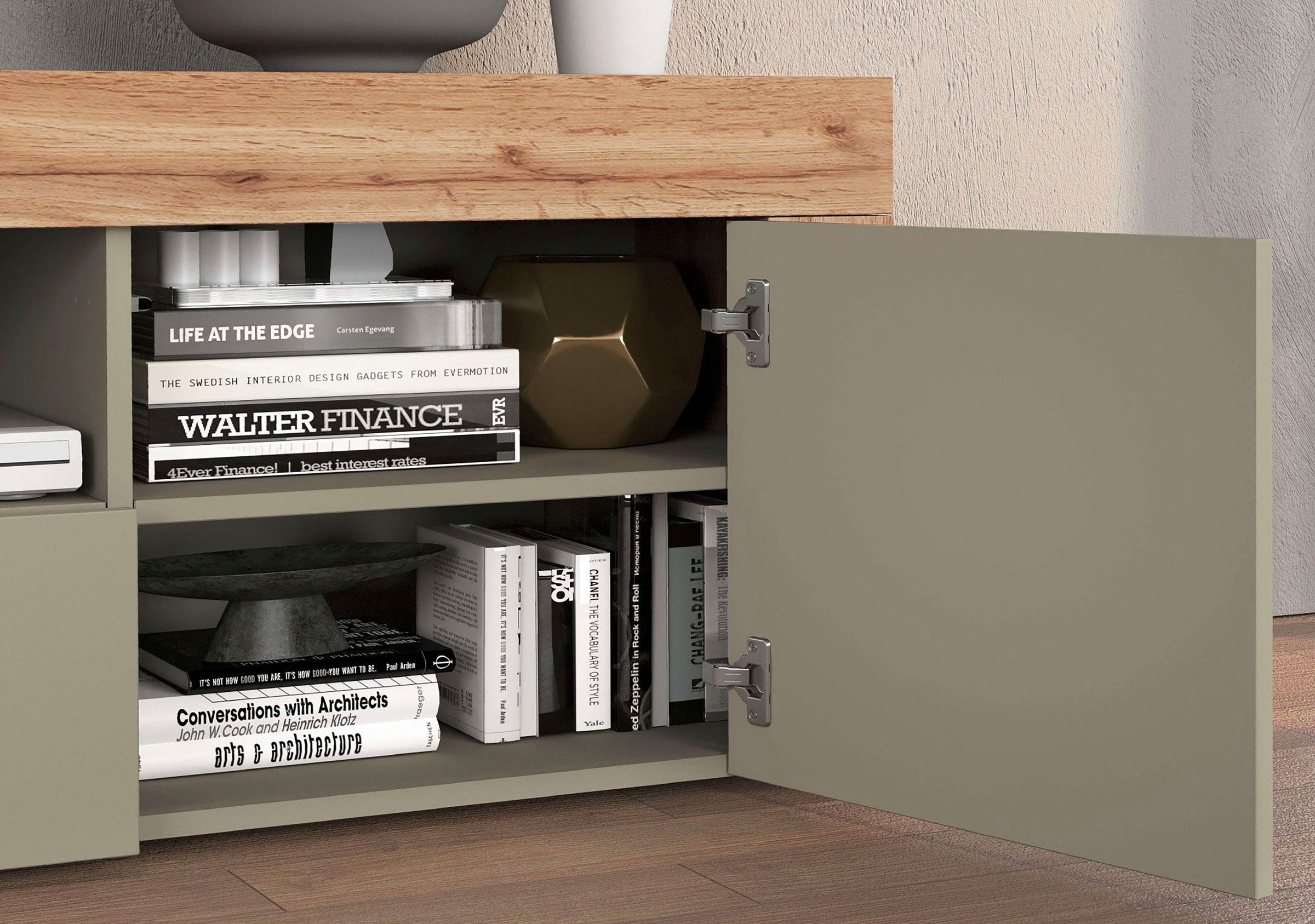 INOSIGN Lowboard »CHRONOS Breite 155 cm mit 2 Türen, 1 Schublade,1 offenes Fach«, (1 St.), TV-Board, Sideboard niedrig, Grifflos mit Push to Open 'Made in Italy'