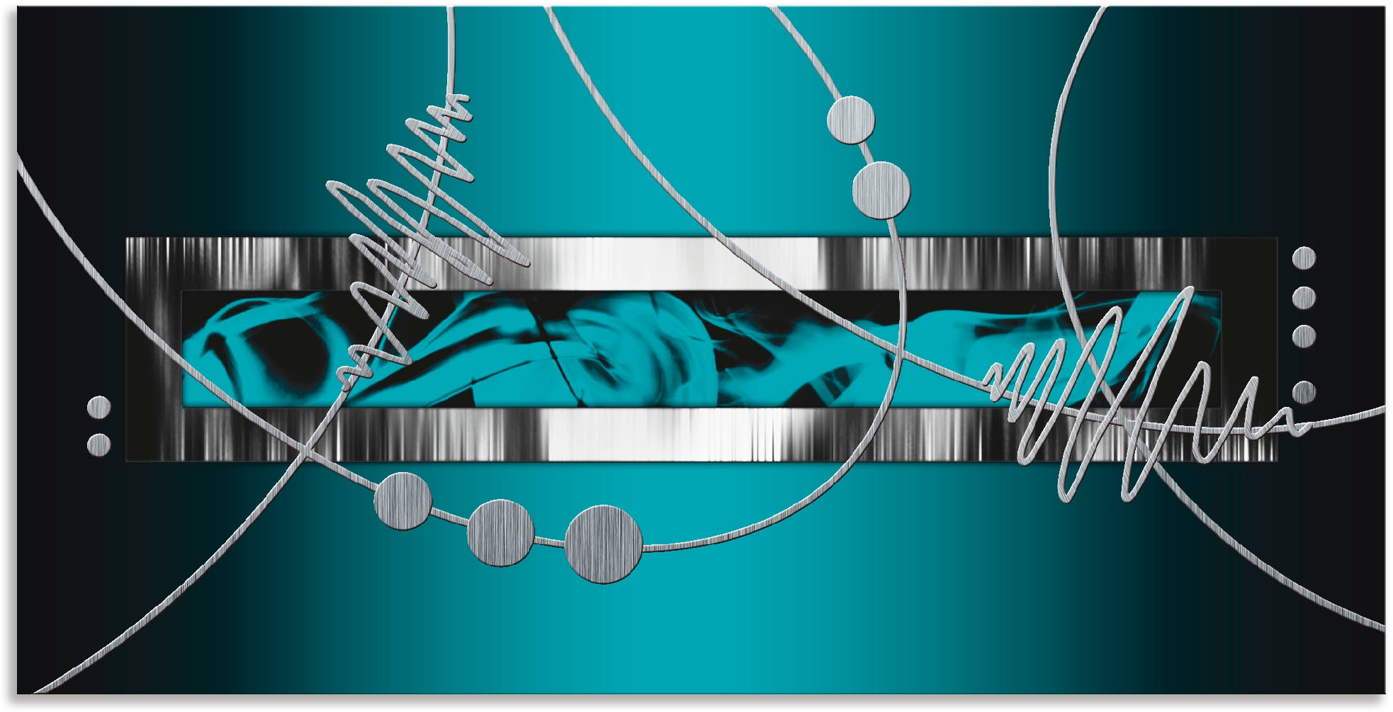 Image of Artland Wandbild "Silber abstrakt auf petrol" Gegenstandslos 1 Stk. tlg. als Alubild, Leinwandbild, Poster in verschied. Grössen