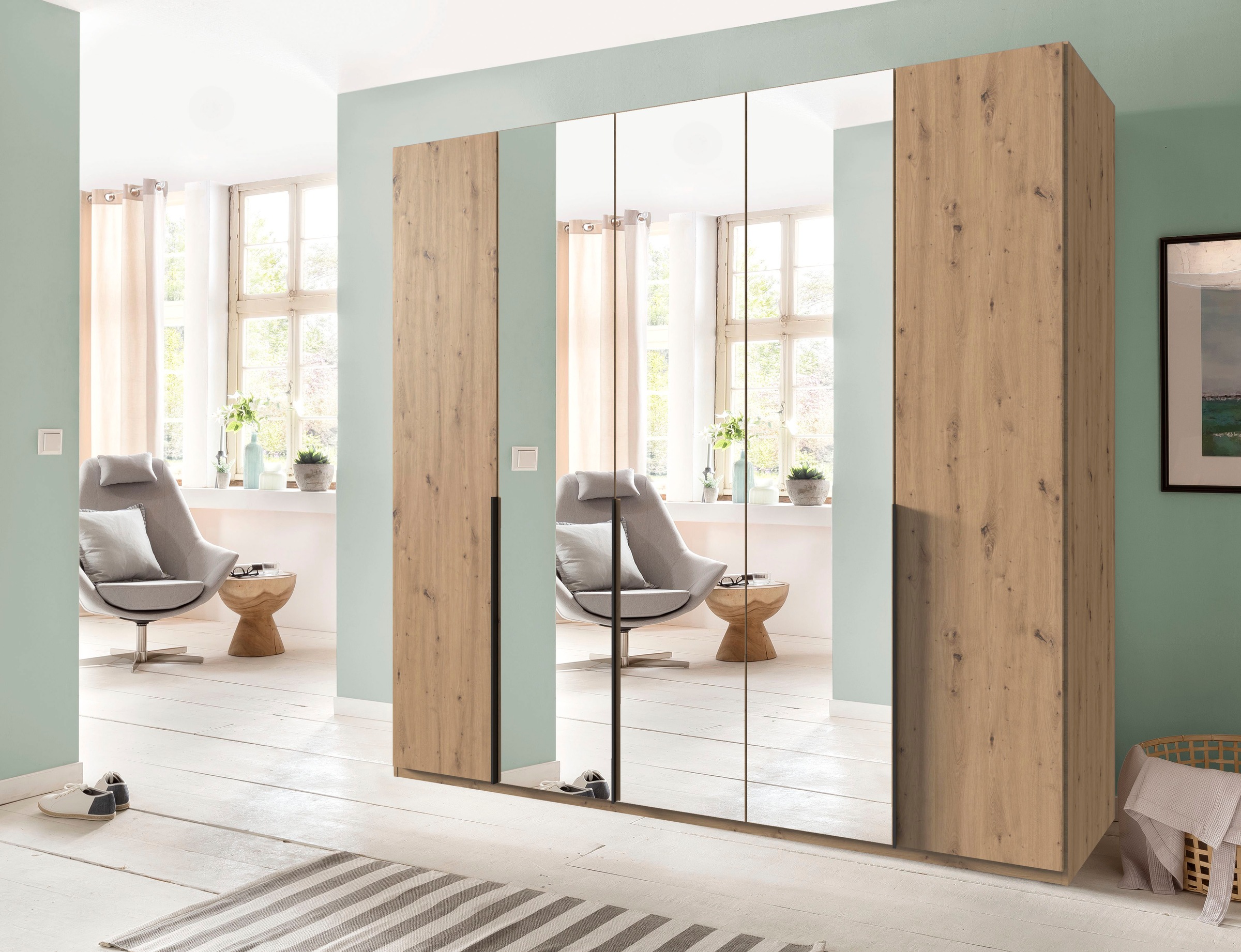 Wimex Kleiderschrank »Mugano,in 8 Breiten,3 Höhen,2 Tiefen, viele Farben, Made in Germany«, (in Basic oder Premium Ausstattung mit 2 weiteren Einlegeböden), mit langen oder kurzen Griffen aus Metall, mit oder ohne Spiegel
