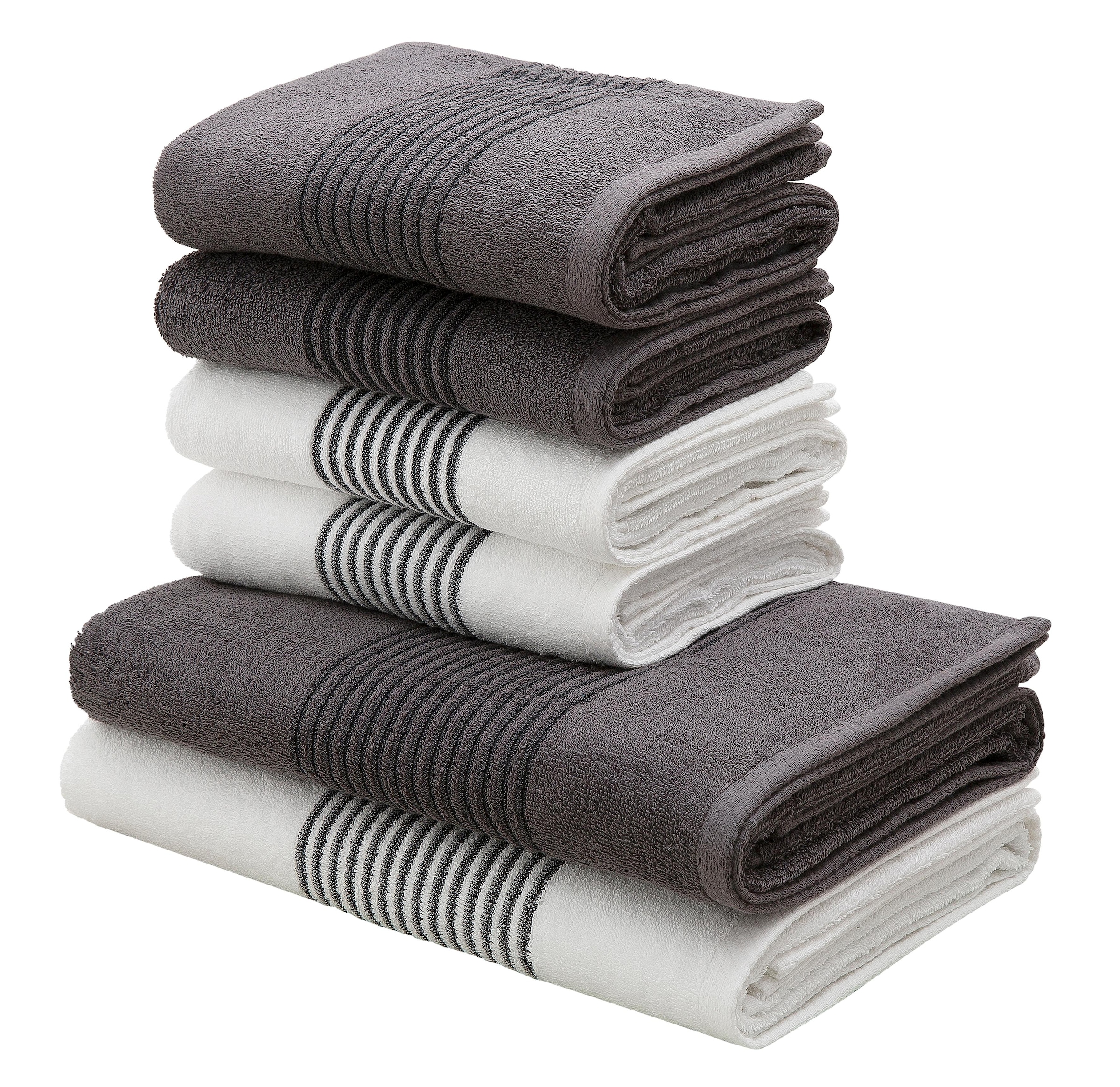 Image of Bruno Banani Handtuch Set "Jassen, Duschtücher, Handtücher" Set 6 Walkfrottee mit gestreifter Bordüre, 6 teiliges Handtücher Set aus 100% Baumwolle