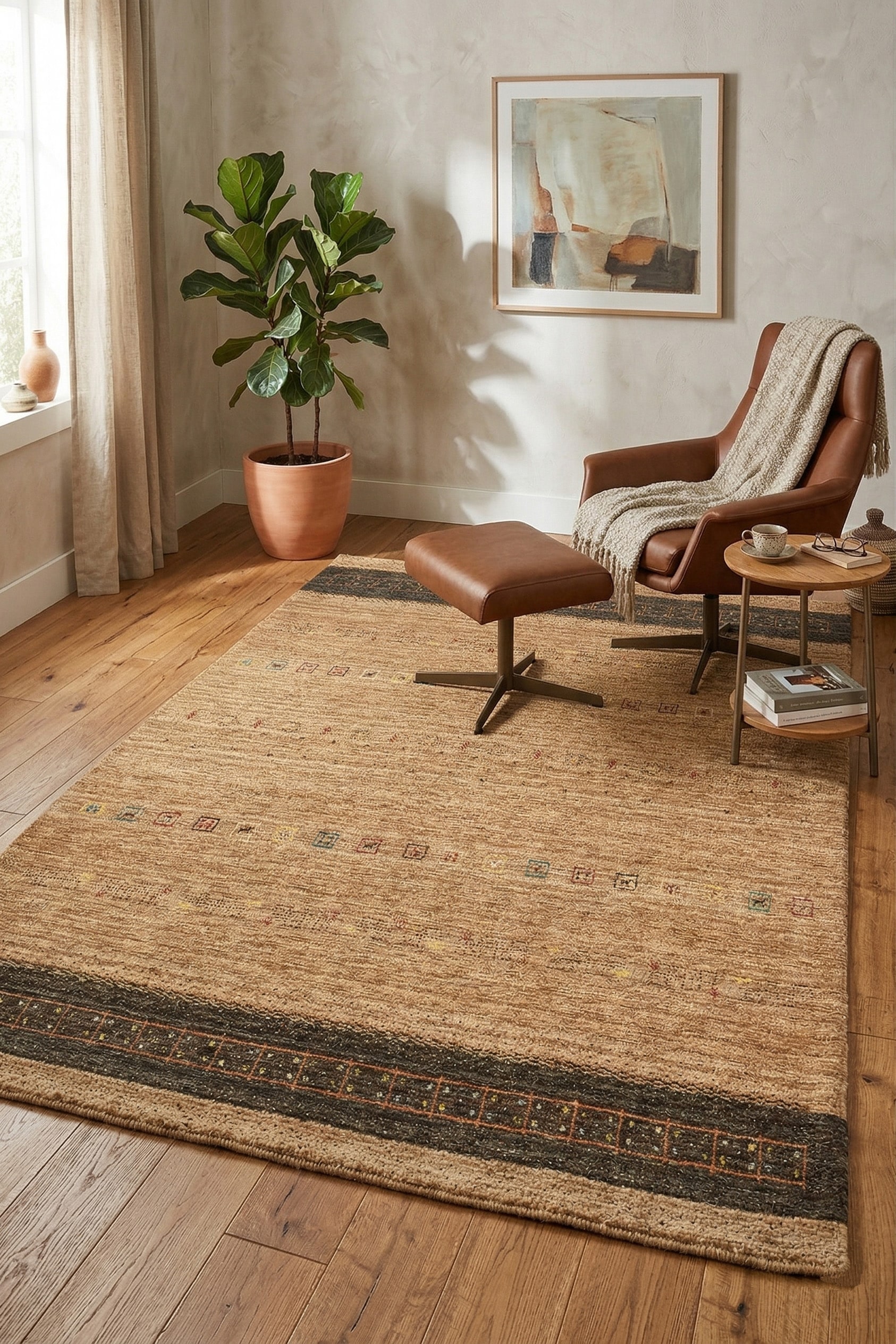 THEKO Tapis en laine »Lori Star Gold« Rectangulaire 12 mm Höhe reine Wolle, handgewebt, ideal im Wohnzimmer & Schlafzimmer