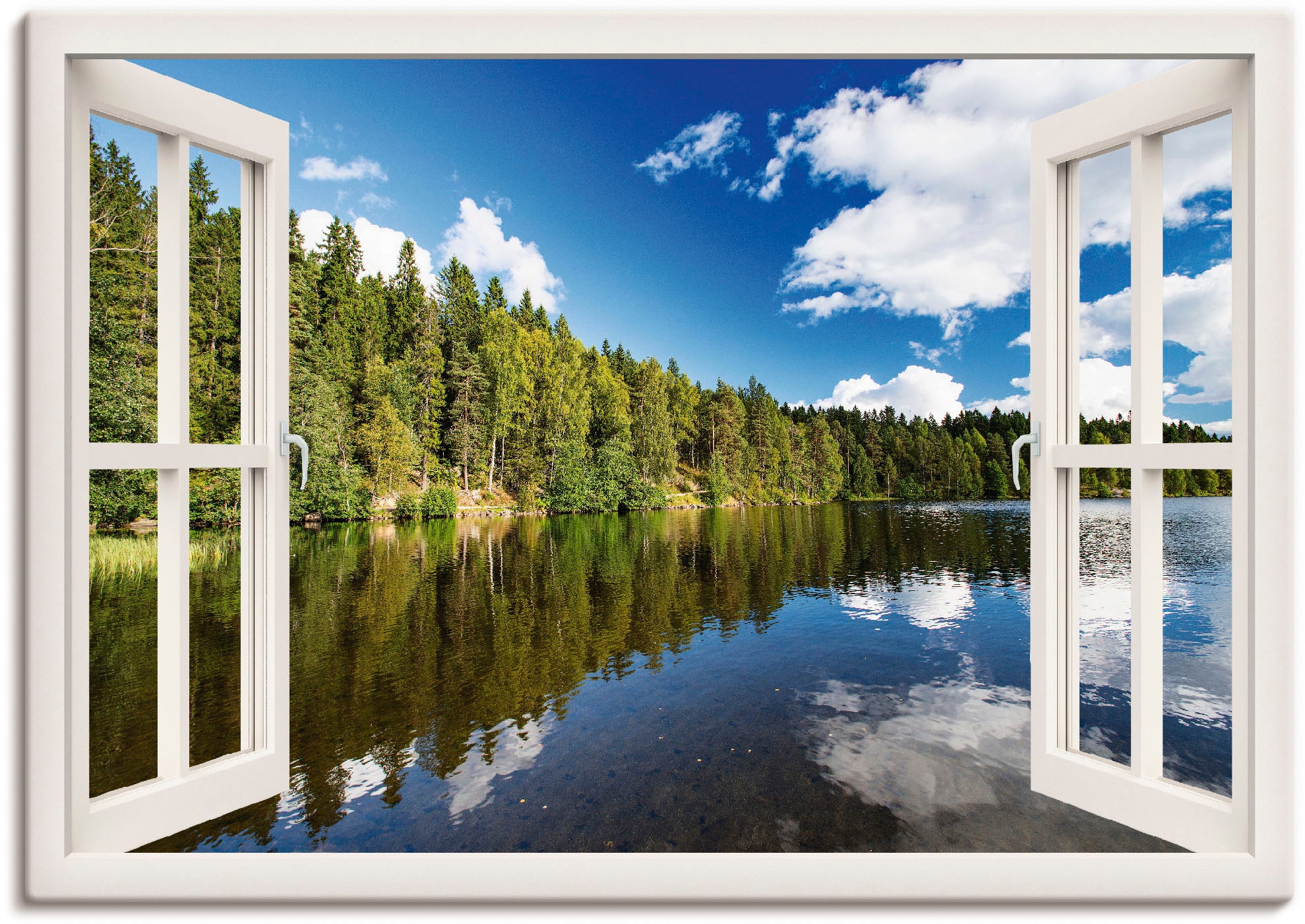 Image of Artland Leinwandbild "Fensterblick Norwegische Landschaft" Fensterblick 1 Stk. tlg. auf Holzrahmen gespannt