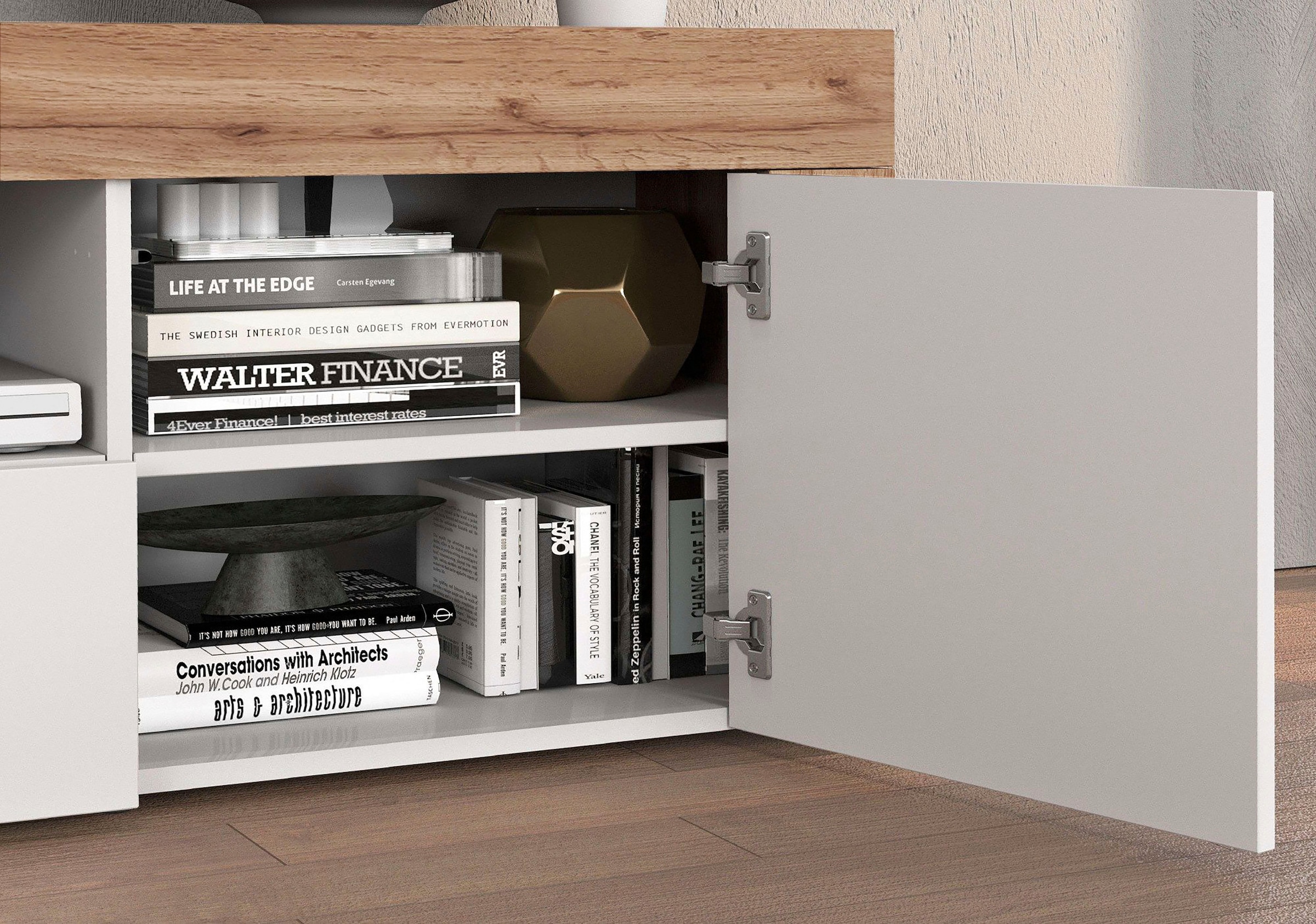 GOODproduct Lowboard »CHRONOS Breite 155 cm mit 2 Türen, 1 Schublade,1 offenes Fach« 1 Stk. tlg. TV-Board, Sideboard niedrig, Grifflos mit Push to Open 'Made in Italy'
