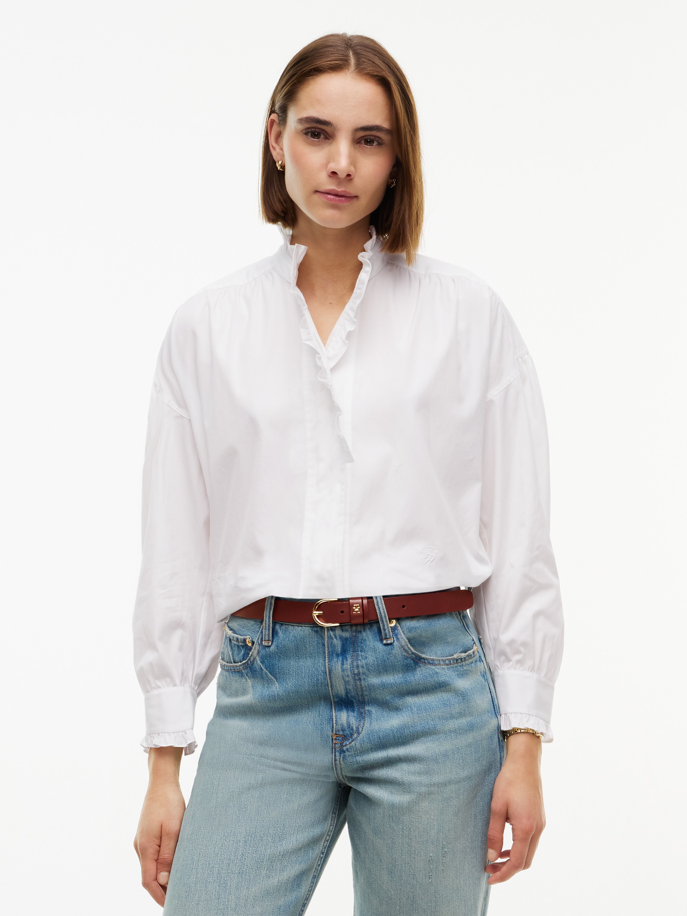 Image of Tommy Hilfiger Langarmbluse "POPLIN BLOUSE WITH RUFFLES" Baumwolle, mit Rüschen Detail