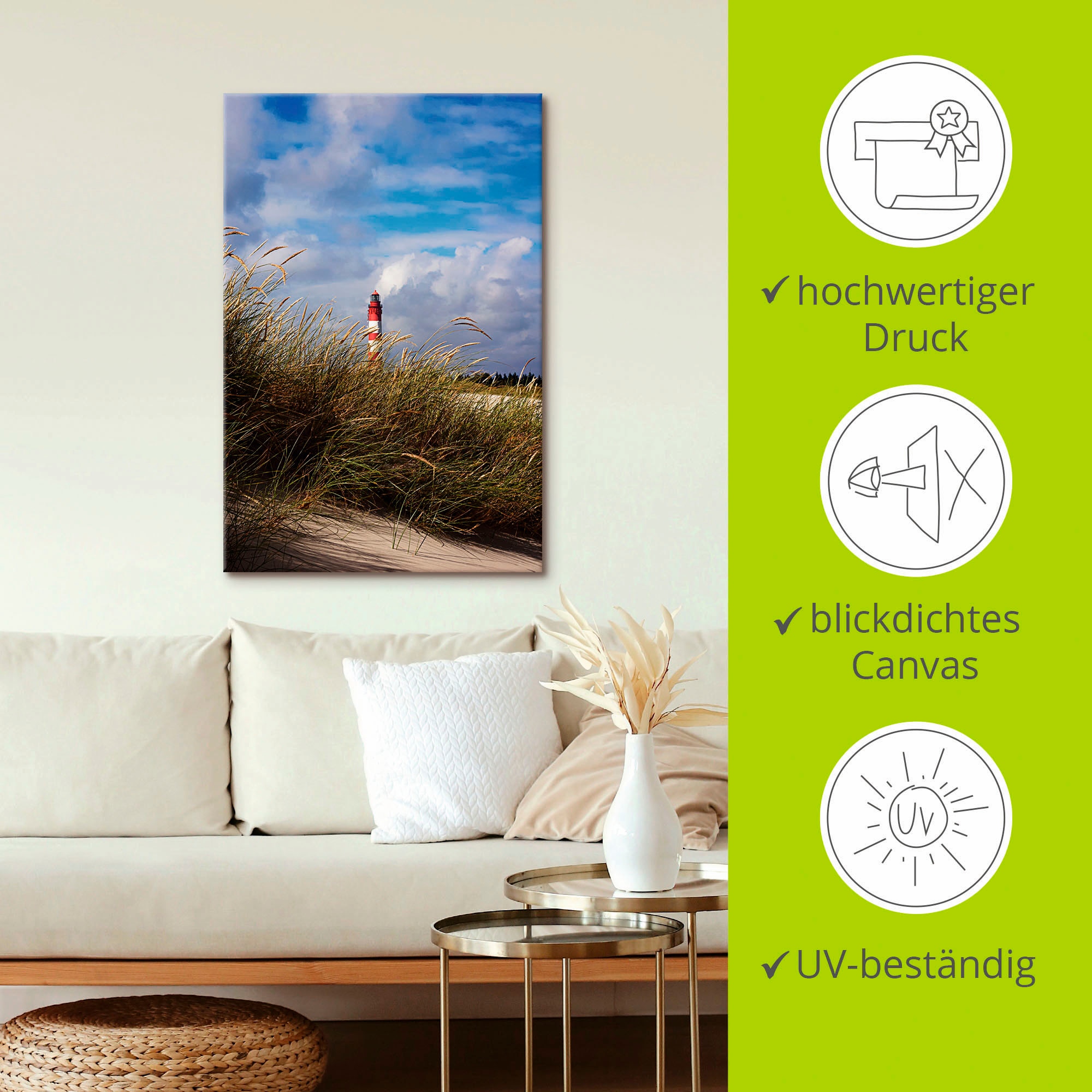 Artland Wandbild »Sommerimpression Amrumer Leuchtturm«, Gebäude, (1 St.), als Leinwandbild, Poster in verschied. Grössen