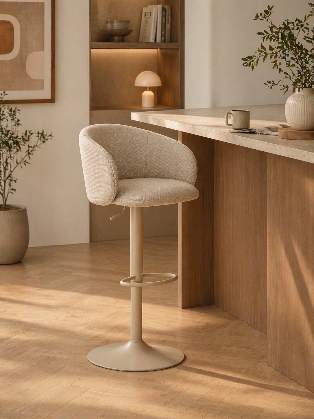 Image of ACTONA GROUP Barhocker "Eleanor gepolstert - drehbar & höhenverstellbar, moderne" 1 Stk. tlg. Bequemer Barstuhl mit Fussstütze und Drehfunktion im Scandi Stil