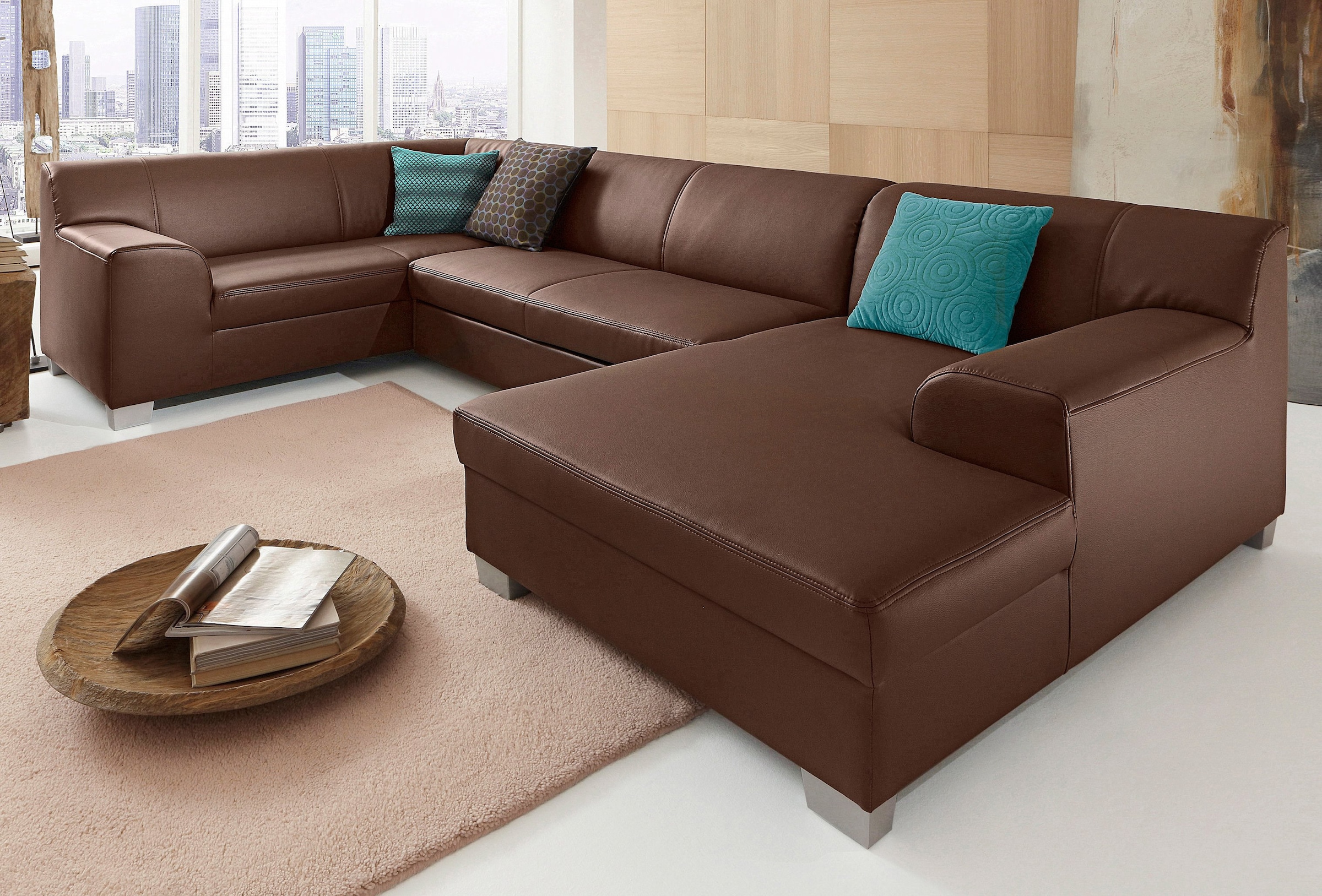 Image of DOMO collection Wohnlandschaft "Amando in vielen Bezugsvarianten, auch in Leder, komfortabel, U-Form" wahlweise mit Bettfunktion, fester Sitzkomfort, frei im Raum stellbar