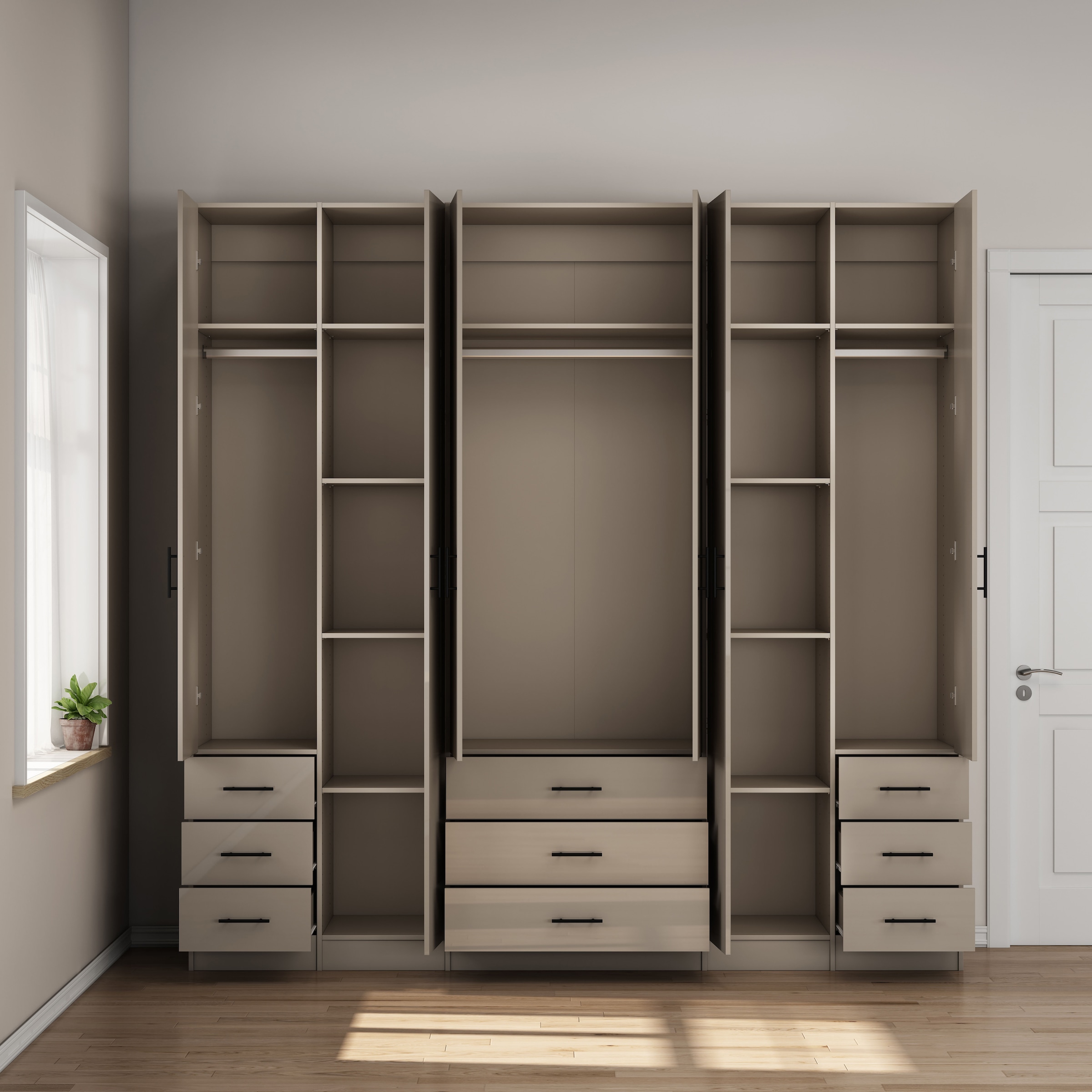GOODproduct Armoires à vêtements »Trento Schlafzimmerschrank Garderobe hochglanz« in 2 unterschiedlichen Schrankhöhen wählbar,  Schrank mit 6 Türen und 9 Schubladen, Hochglanz-Fronten, 2,39m Höhe