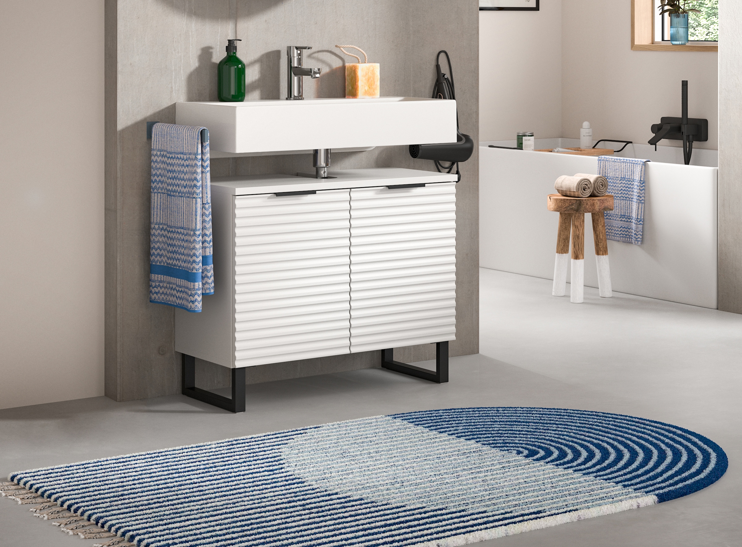 welltime Waschbeckenunterschrank »Litica, Breite 70 cm, inkl. Siphonausschnitt, 1 Einlegeboden, 2 Türen« Badschrank, Waschbeckenschrank, Badezimmer, Bad-Möbel