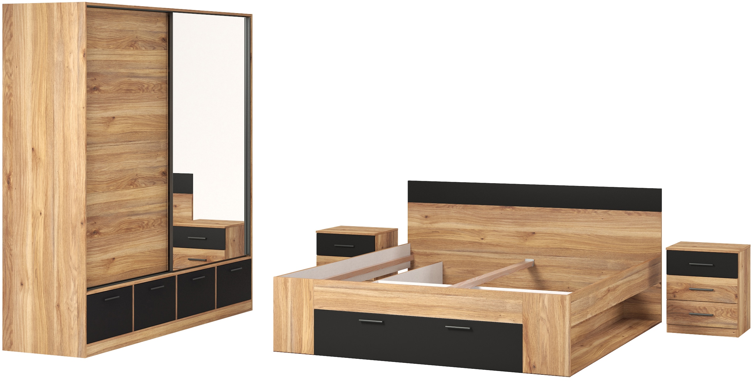 Home affaire Ensemble de chambre à coucher »Faweza,Set 4-St(Bett 180 cm, 2xNako, Schwebetürenschrank)« Komplettschlafzimmer, viel Stauraum