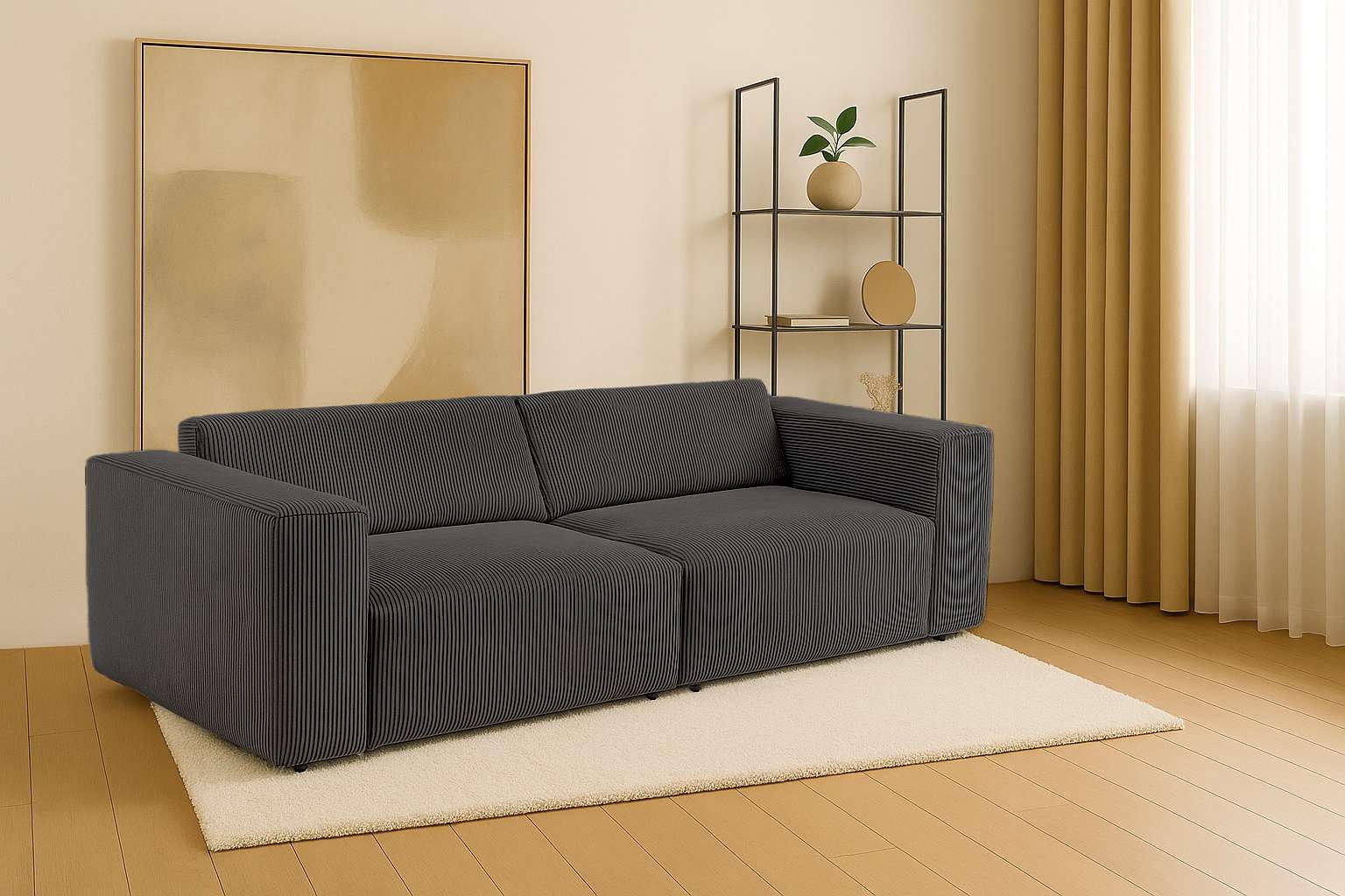 Image of Home affaire 3-Sitzer "Noord mit Kedernaht, Breite 232 cm" Cord, Struktur, Webstoff, mit Wellenunterfederung, Massivholzrahmen