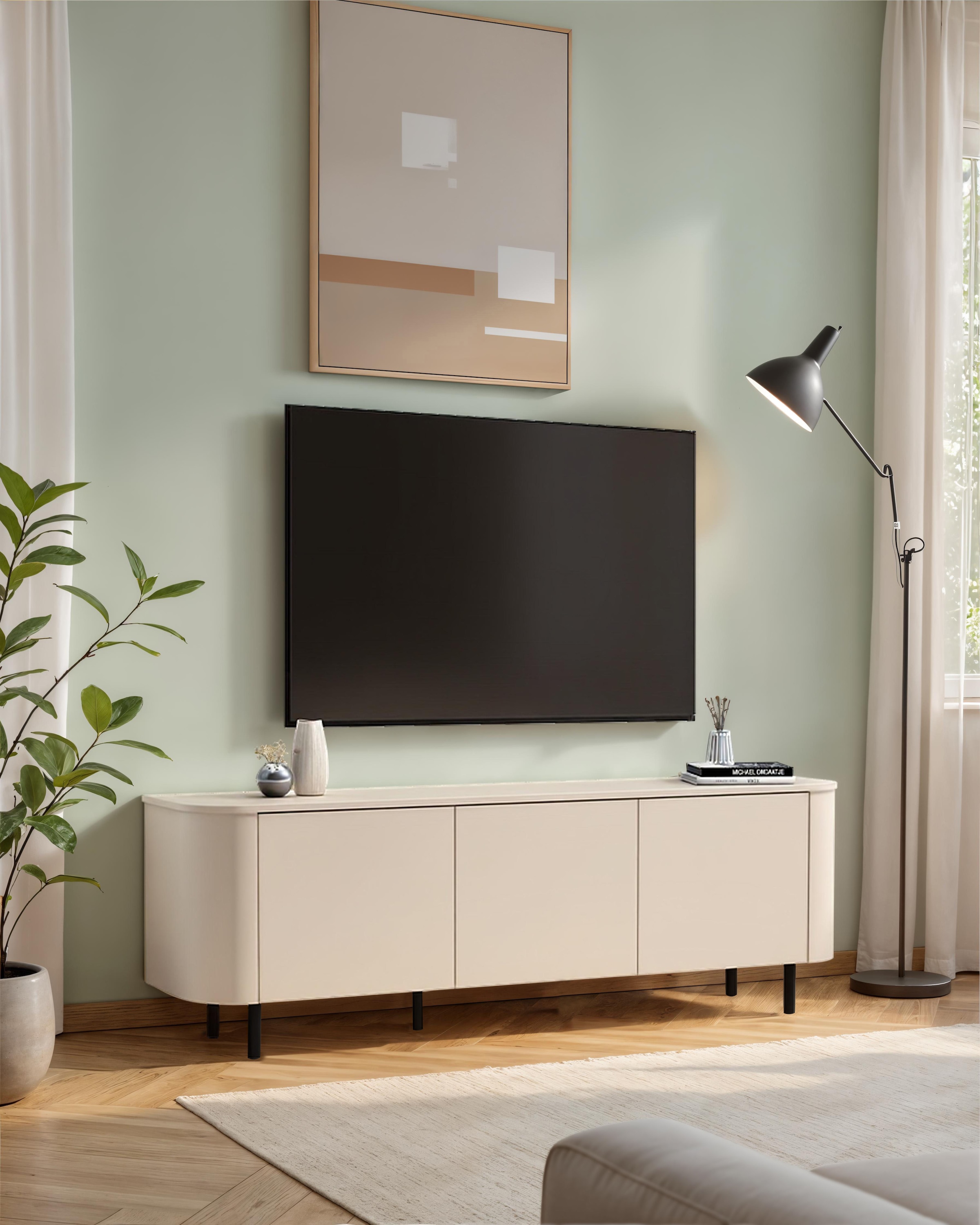 INOSIGN Lowboard »Lido, 181 cm breit, 3 Türen, TV-Schrank, TV-Kommode, Medienboard« Formgebogenes MDF, Stirnseiten mit Rundung, Push-to-open, Metallfüsse