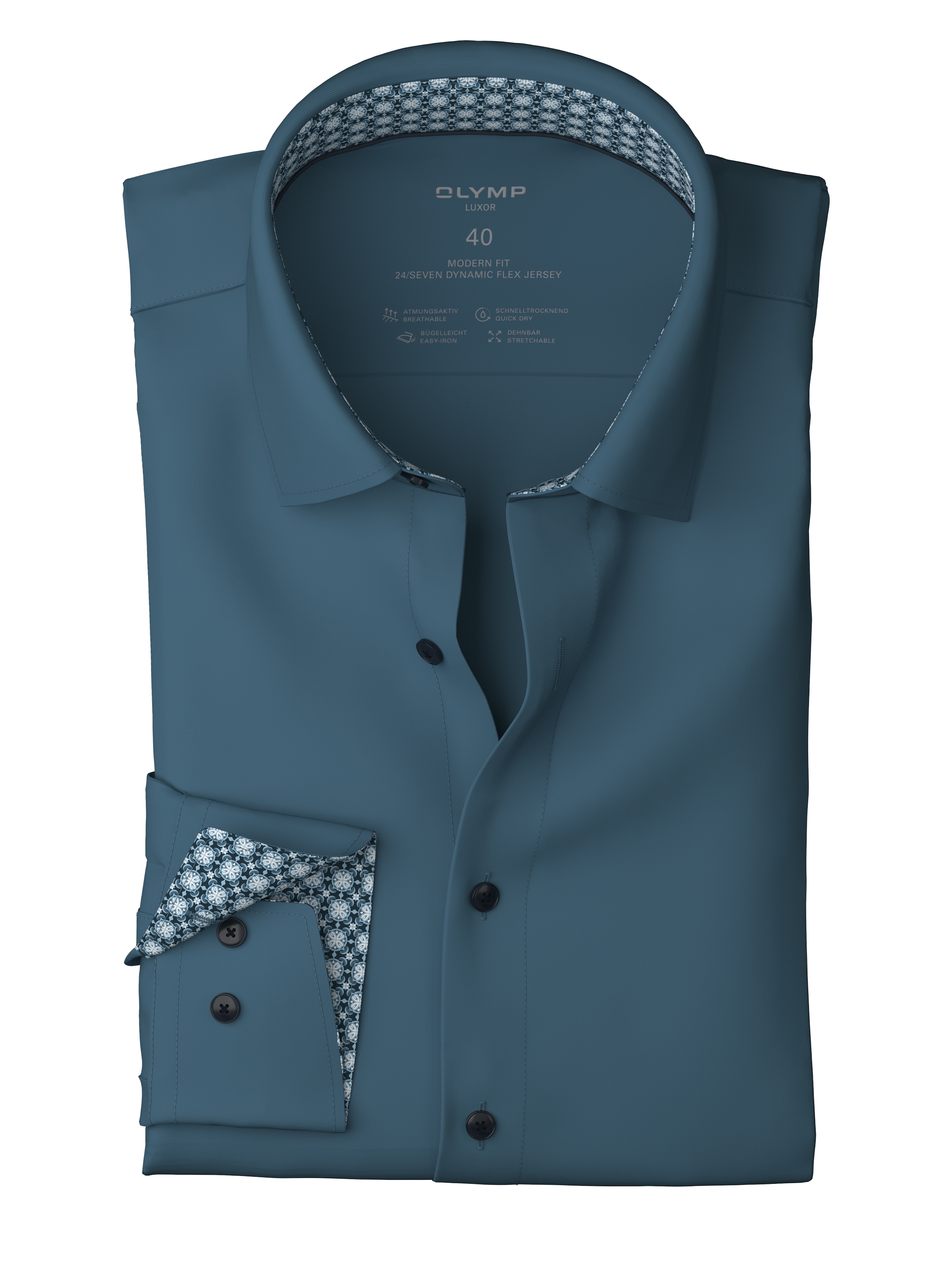 OLYMP Langarmhemd »Luxor 24/Seven modern fit« Atmungsaktiv, Jersey, modern fit, New Kentkragen, Businesshemd