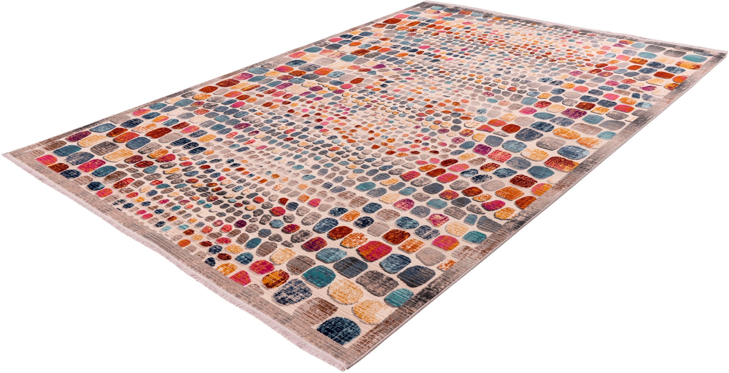 Teppich »Benji«, rechteckig, farbenfrohes Mosaik-Muster, Kurzflor, mit Fransen