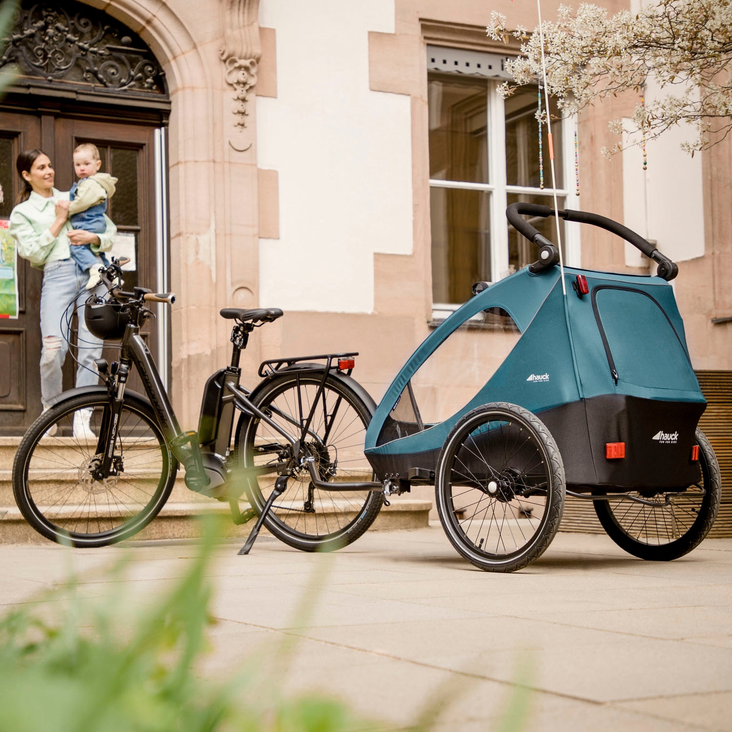 Hauck Fahrradkinderanhänger »2in1 Bike Trailer und Buggy Dryk Duo, melange grey« für 2 Kinder; inklusive Deichsel