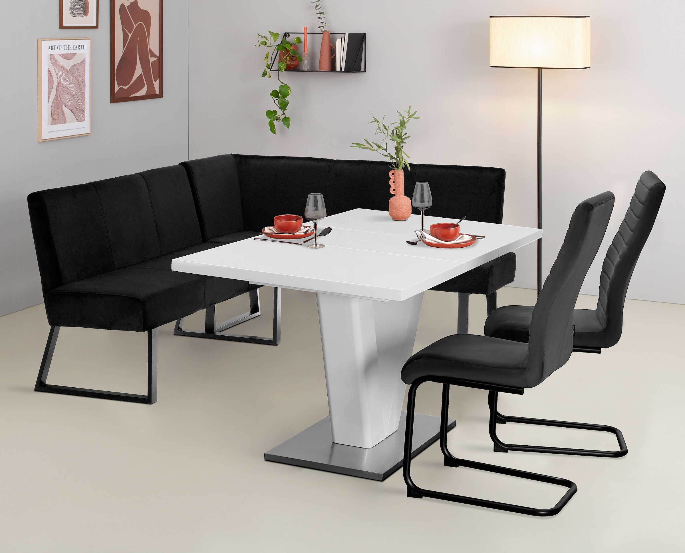 GOODproduct Eckbank »Gladiole,« Sitzbank, Esszimmerbank, Bank,  mit Taschenfederkern, schwarzes Metallgestell, Breite 190 cm