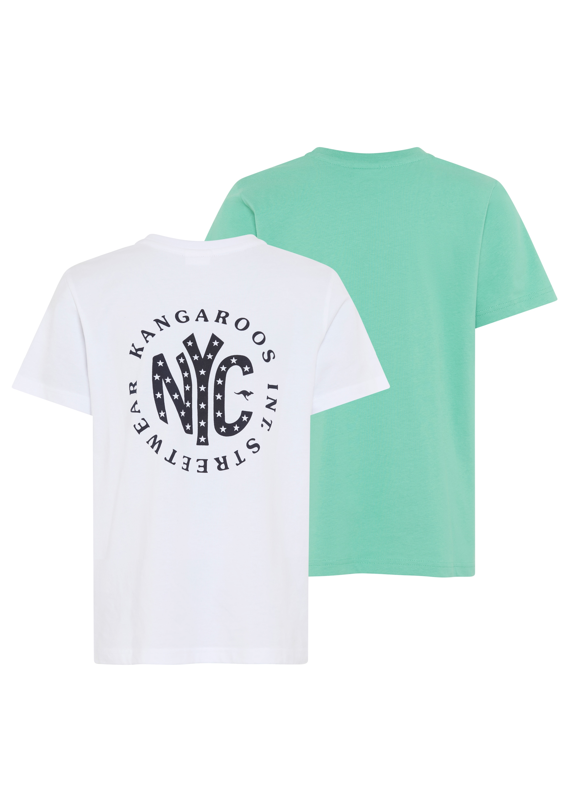 KangaROOS T-shirt »Kangaroos 2er Pack T-Shirts« Packung, 2, 2 pièces Basic Passform, mit Rundhalsausschnitt, bedruckt, aus Baumwolle