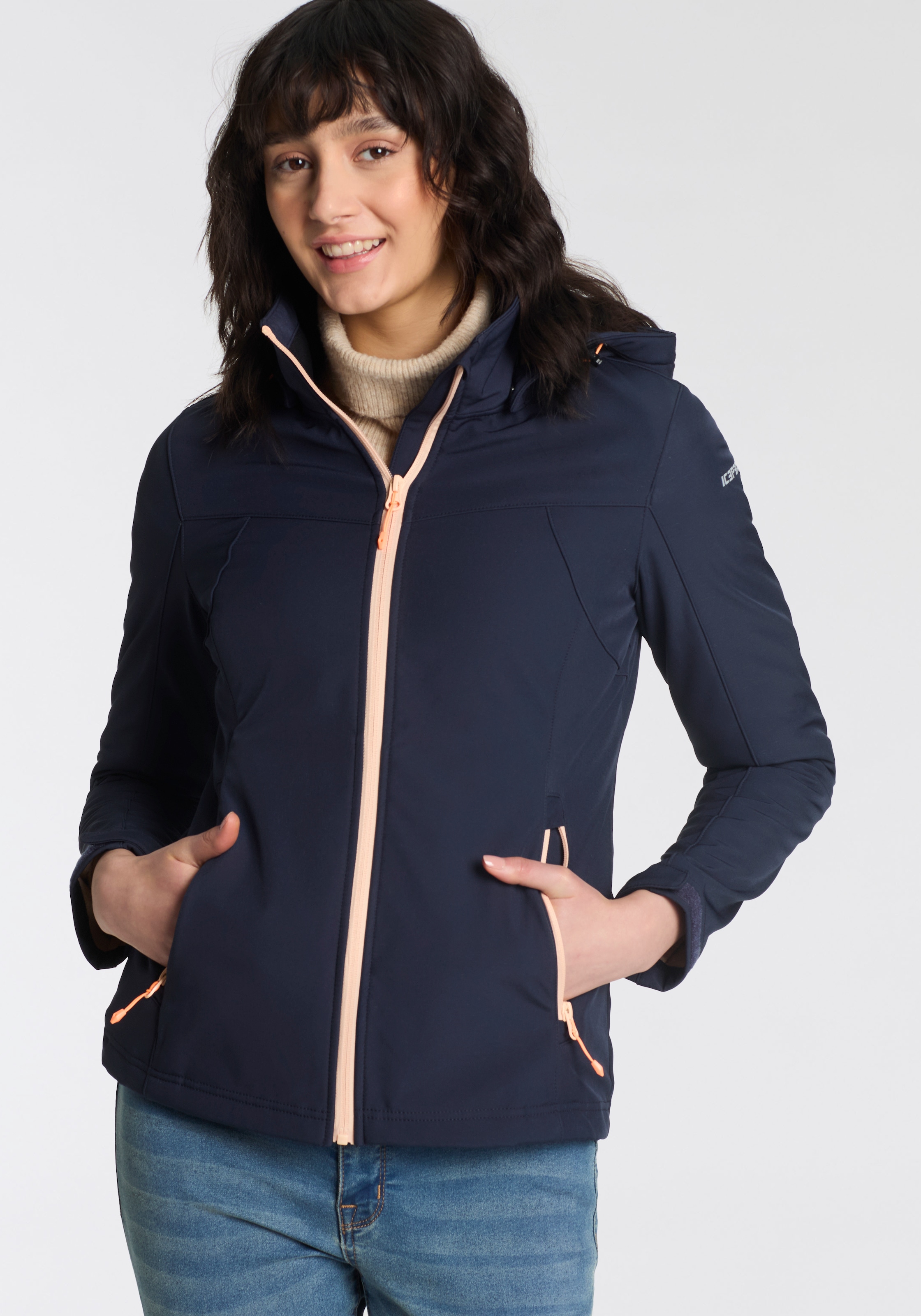 Icepeak Softshelljacke »D SOFTSHELLJACKE BRENHAM«, mit Kapuze, mit hohem Stehkragen