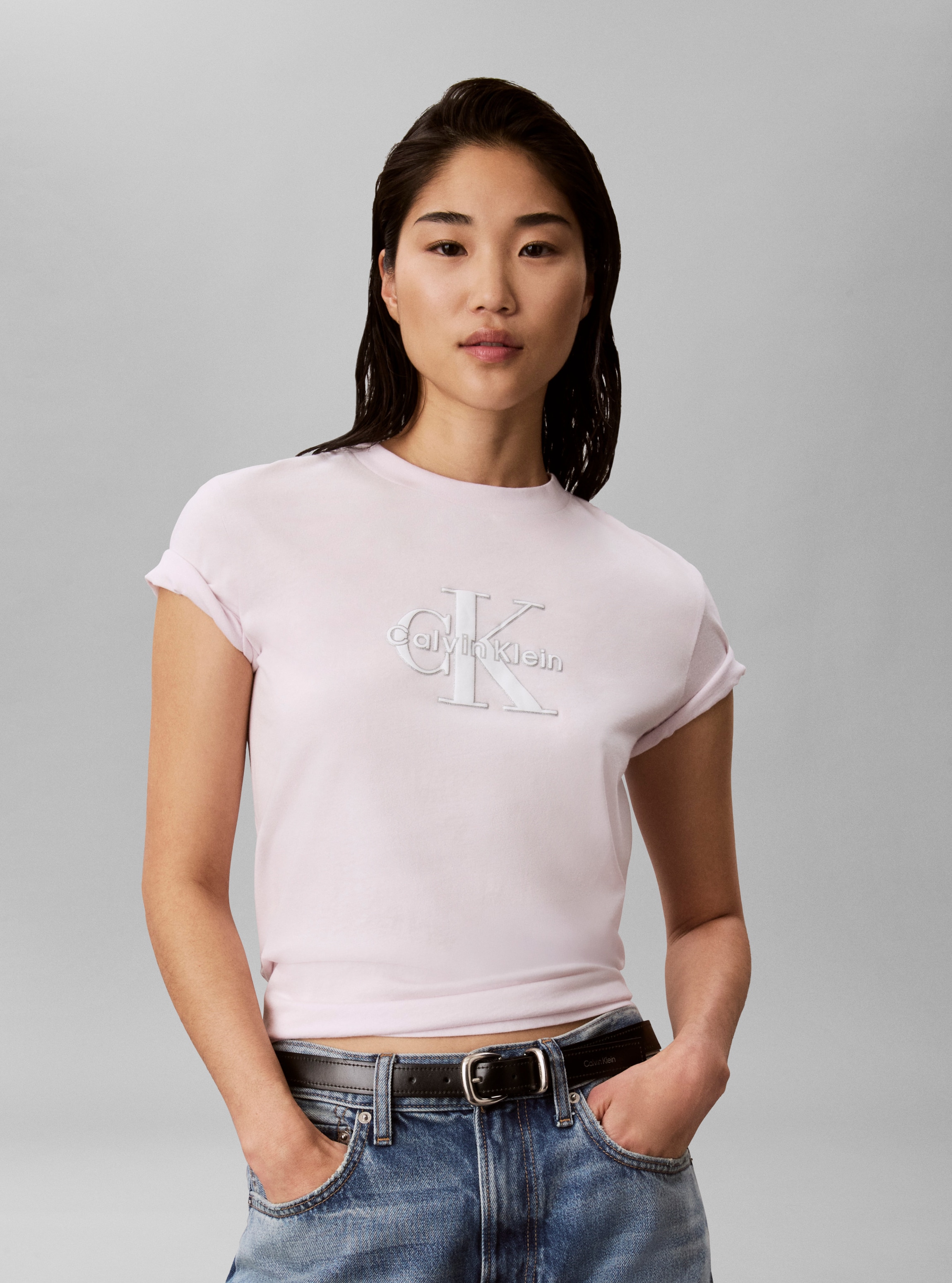 Image of Calvin Klein T-Shirt Glitzer Logo, Regular Fit, Rundhalsausschnitt